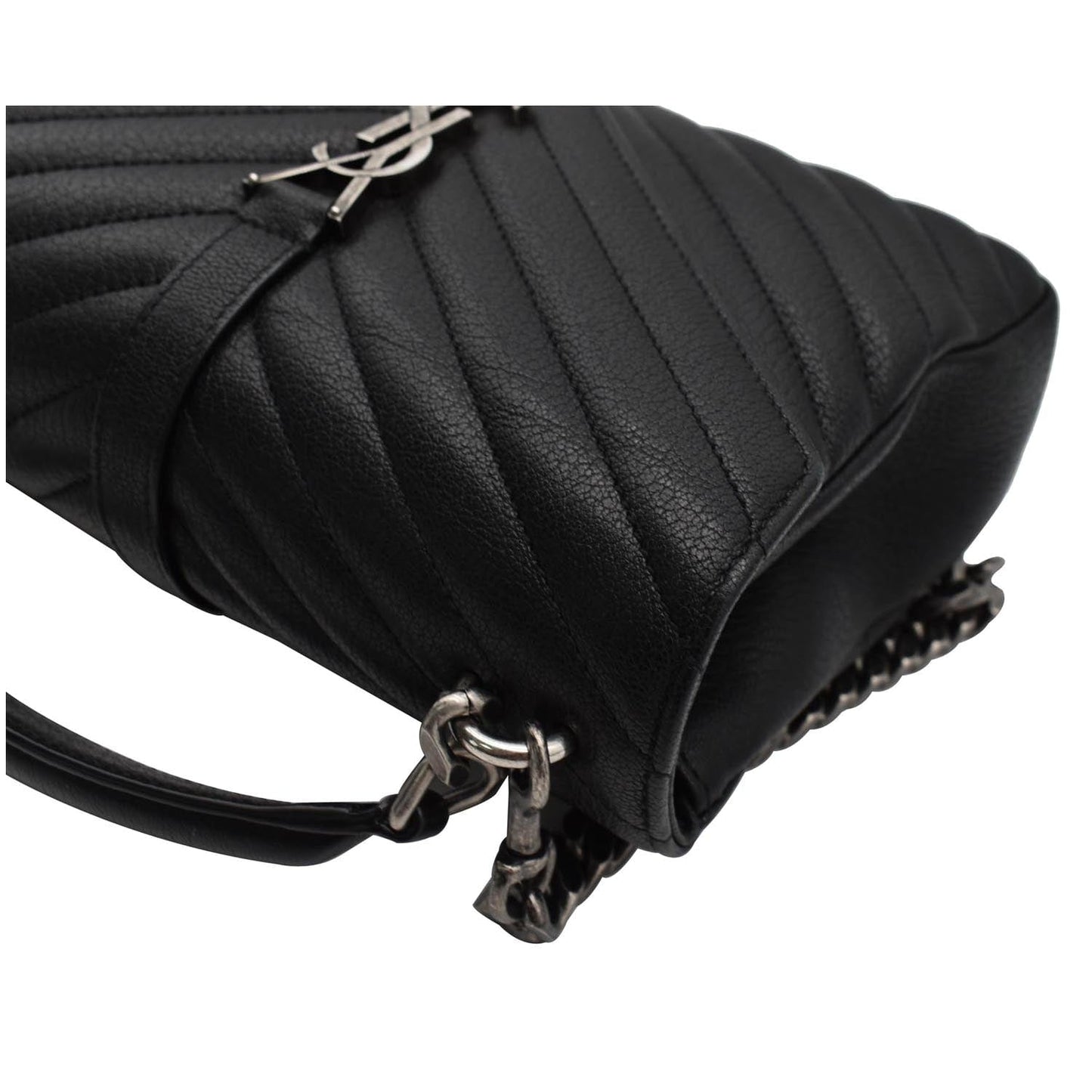 YVES SAINT LAURENT College Medium Monogram Chevron Leather Crossbody Bag Black