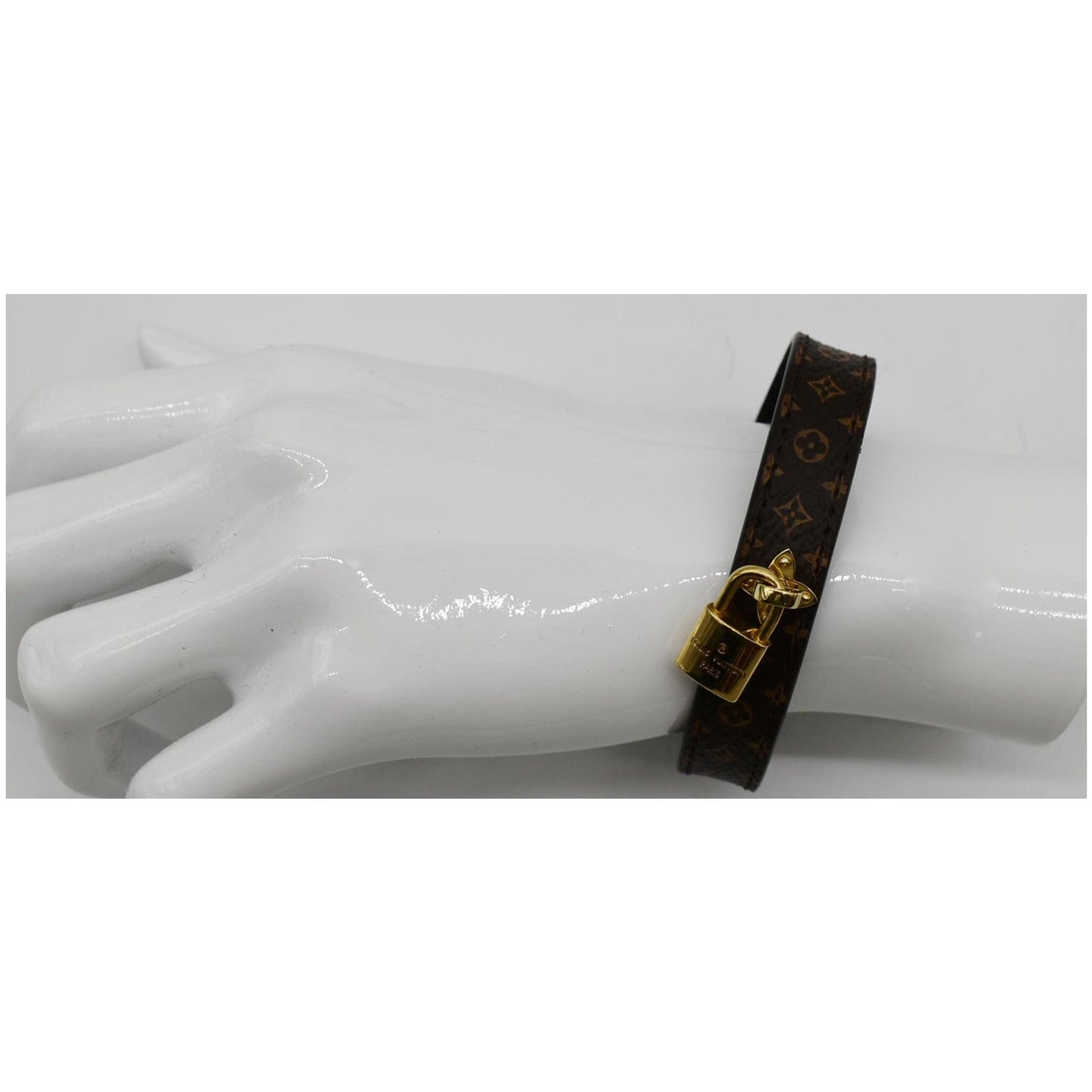 LOUIS VUITTON Lock Monogram Canvas Bracelet Brown Size 19