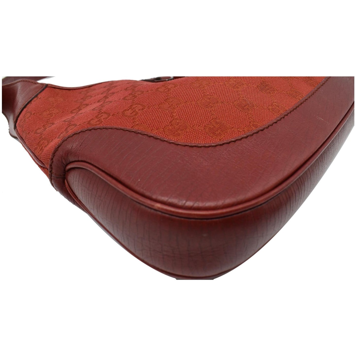 GUCCI Jackie Vintage GG Canvas Leather Hobo Bag Red 00963