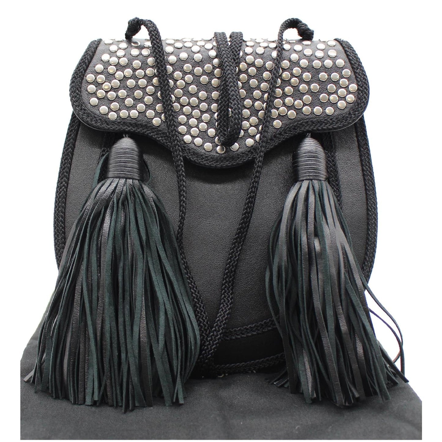 YVES SAINT LAURENT Opium 2 Studded Leather Tassel Bag Black