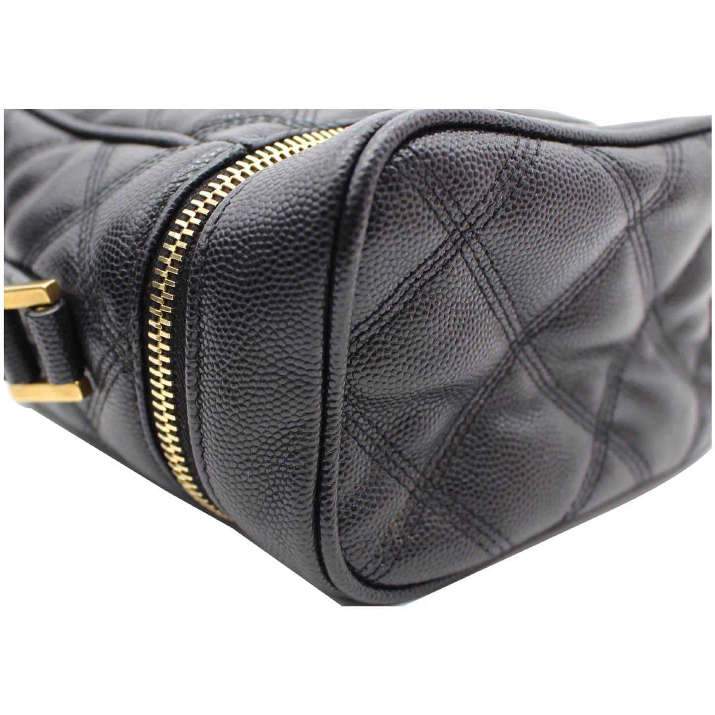 YVES SAINT LAURENT 80's Vanity Quilted Grain De Poudre Leather Shoulder Bag Black