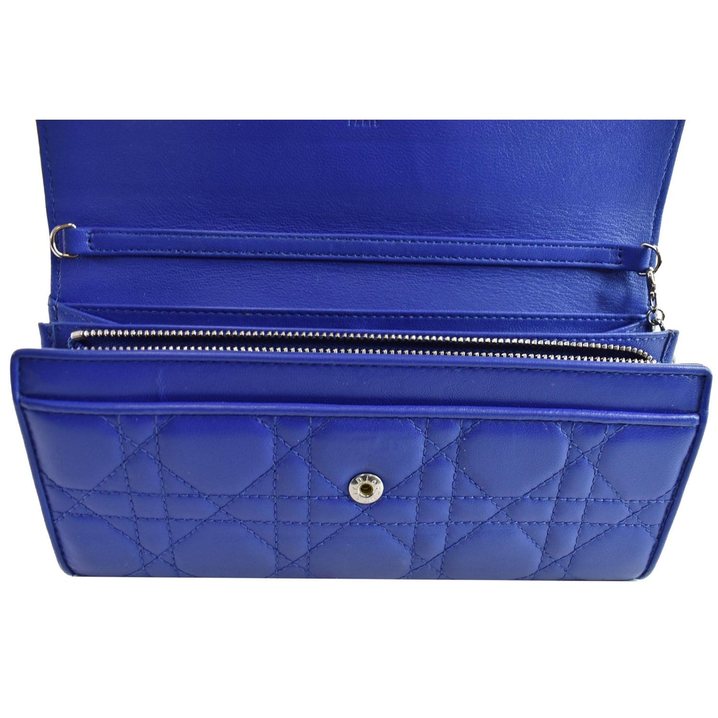 CHRISTIAN DIOR Cannage Lady Dior Charm Leather Wallet Blue