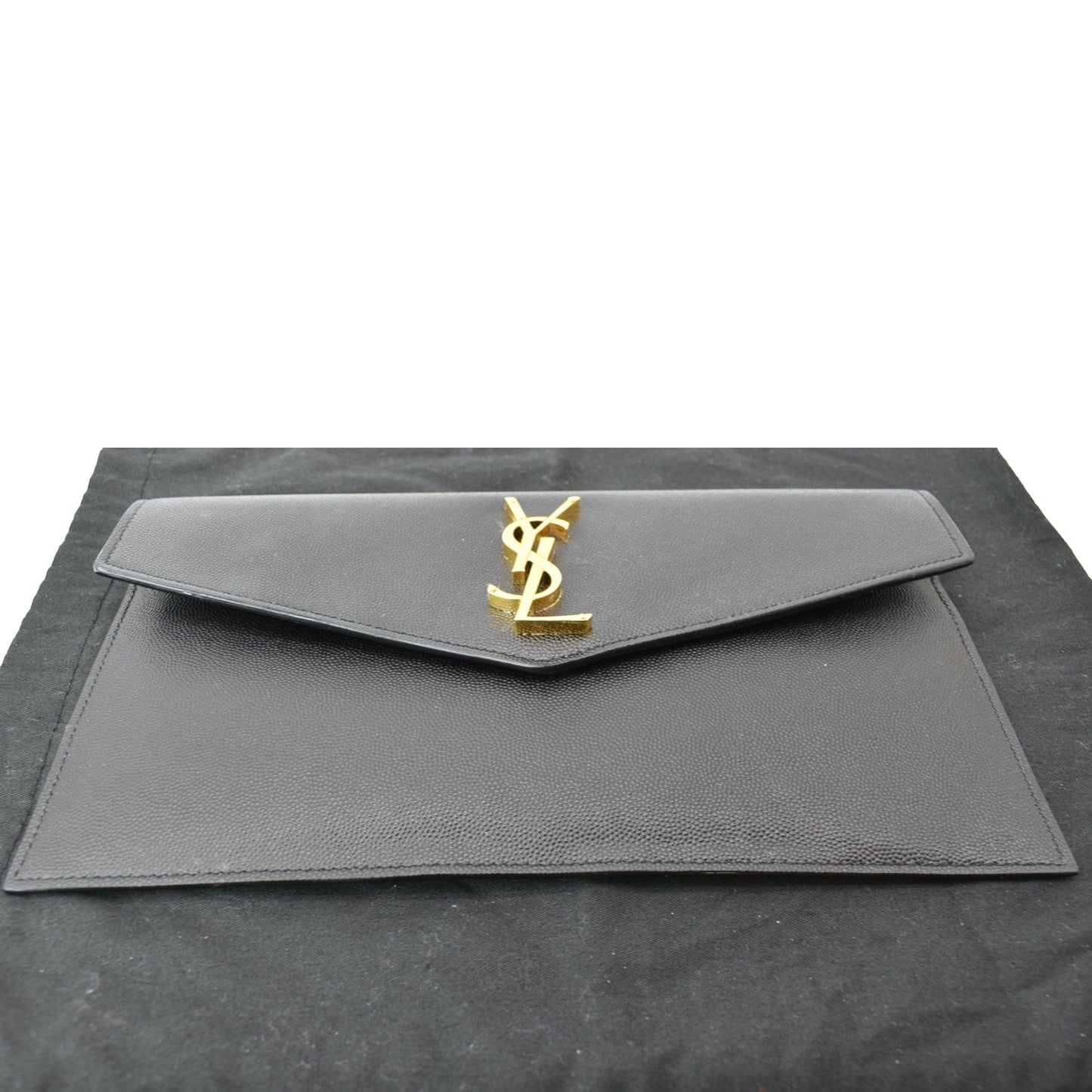 YVES SAINT LAURENT Uptown Envelope Grain De Poudre Leather Clutch Black