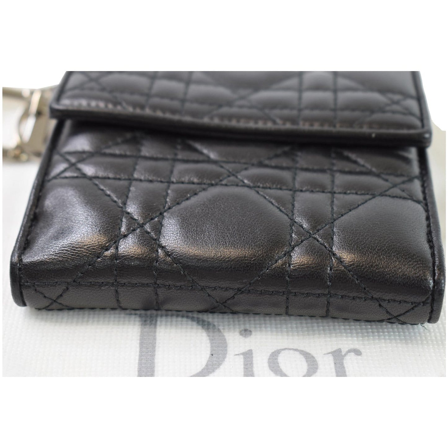 CHRISTIAN DIOR Cannage Lady Dior Charm Leather Wallet Black
