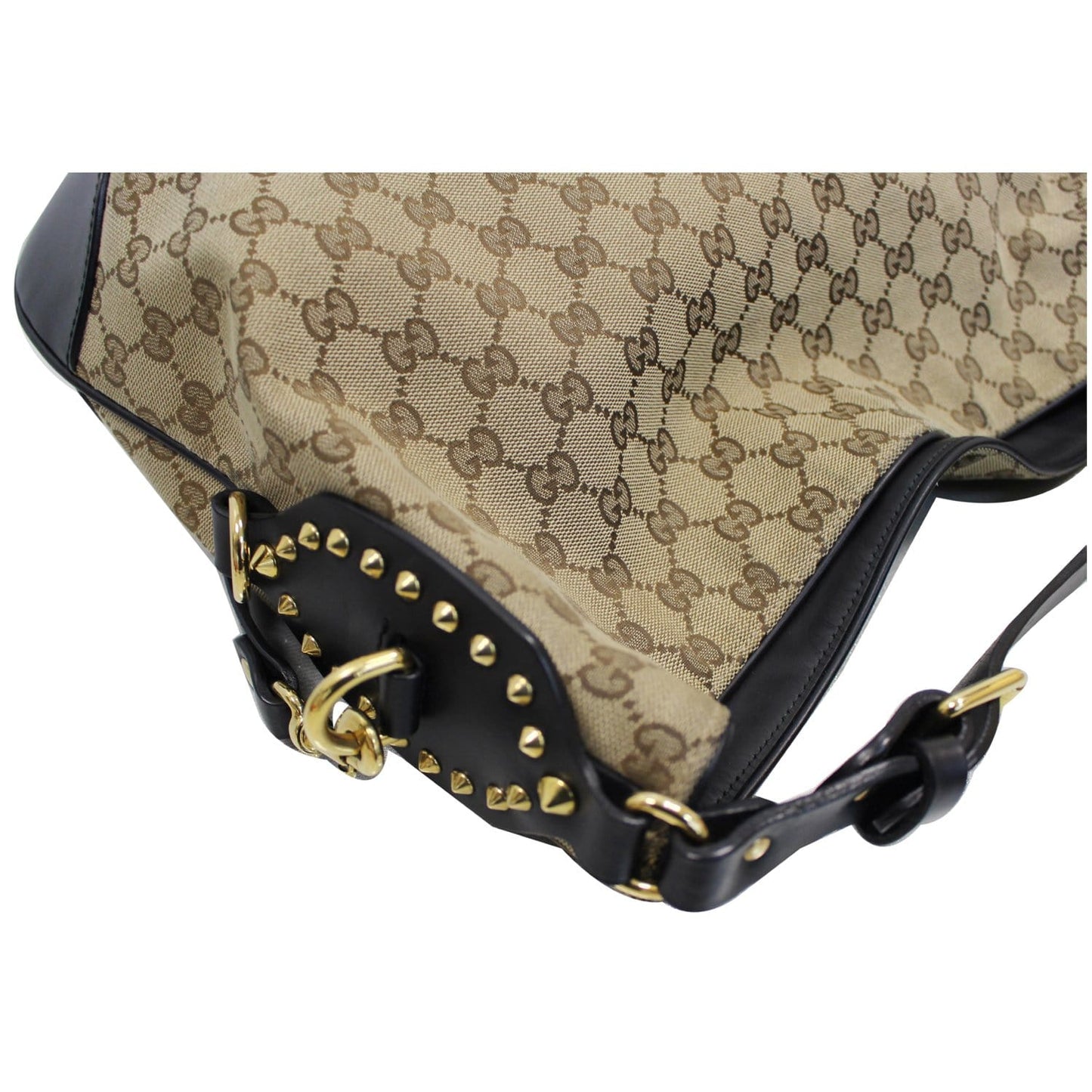 GUCCI Patti Studded Canvas Hobo Shoulder Bag Black 296870