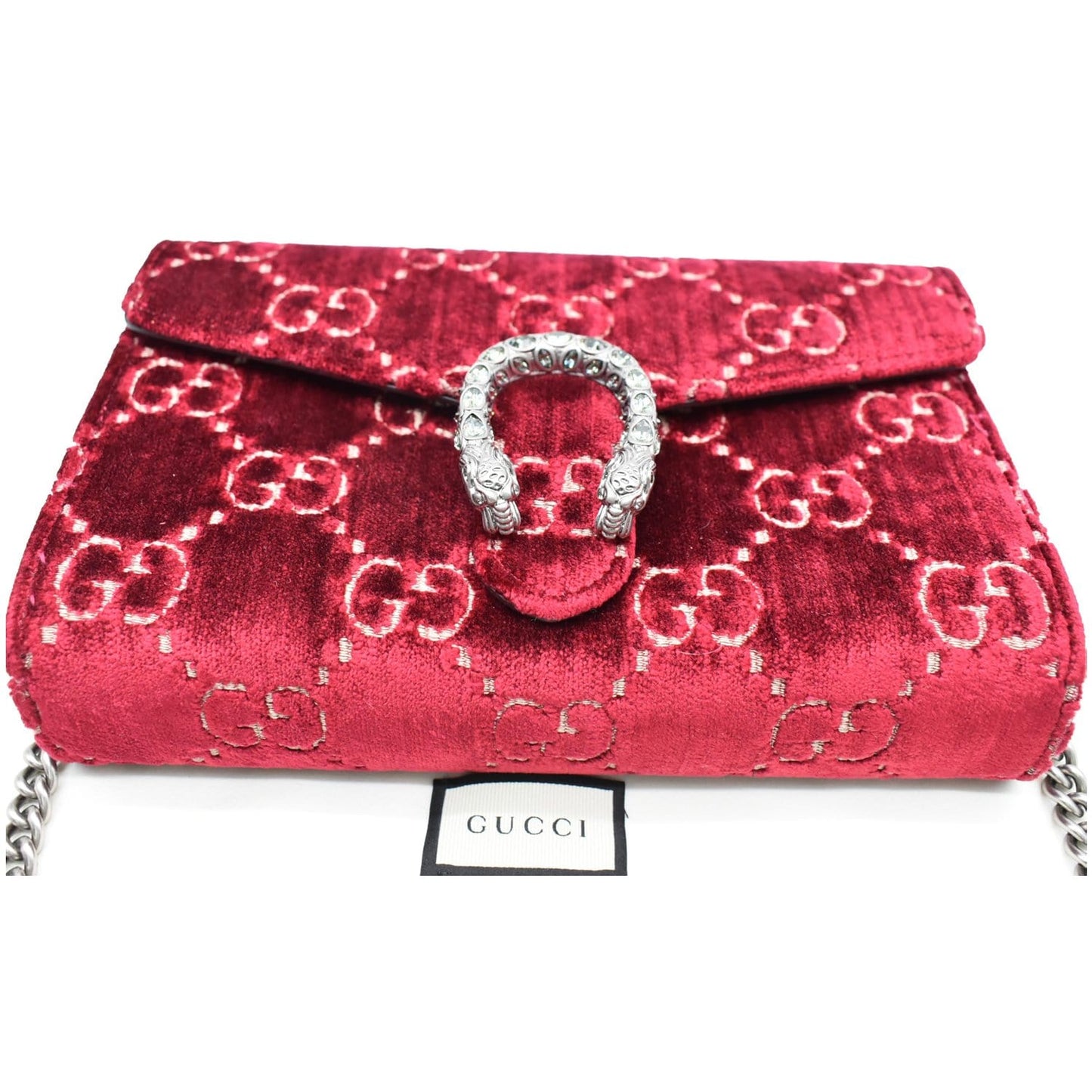 GUCCI Dionysus Mini Velvet GG Monogram Chain Wallet Red 401231