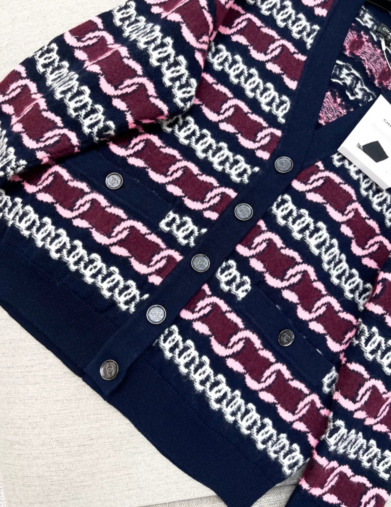 Chanel 23B Navy blue & Burgundy Cardigan