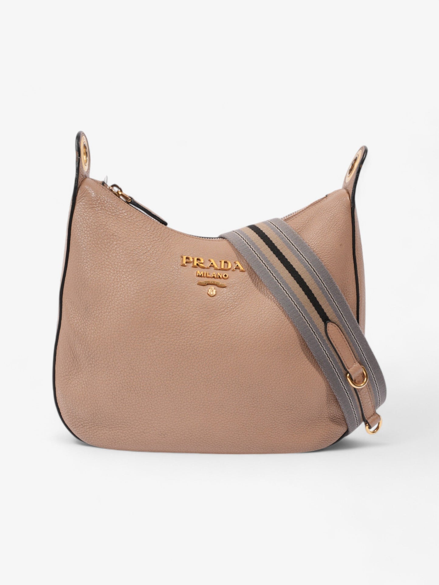 Prada Zipped Hobo Taupe Calfskin Leather