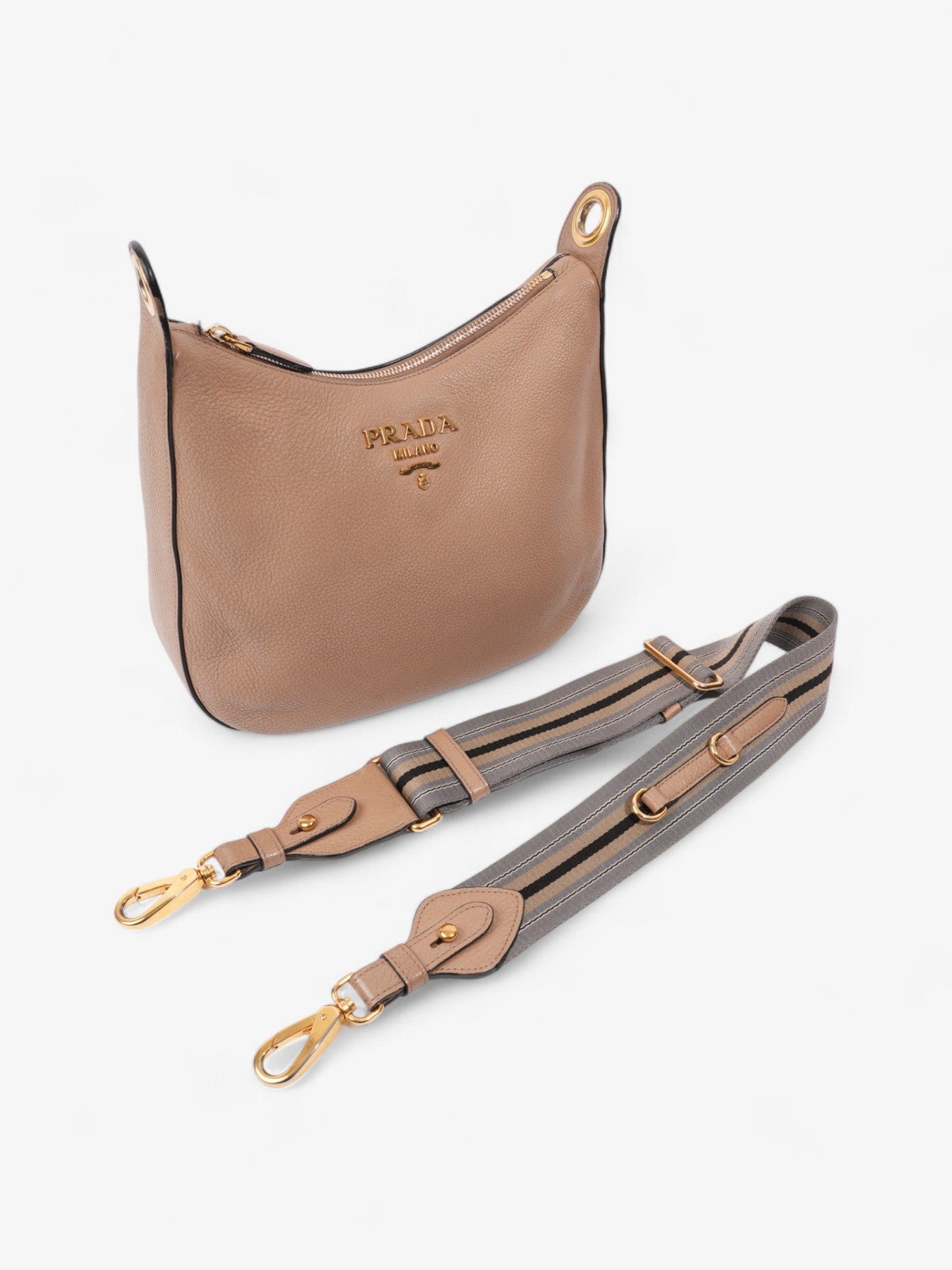 Prada Zipped Hobo Taupe Calfskin Leather