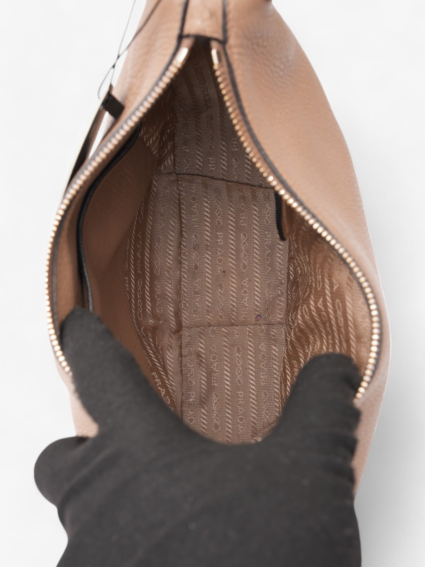Prada Zipped Hobo Taupe Calfskin Leather