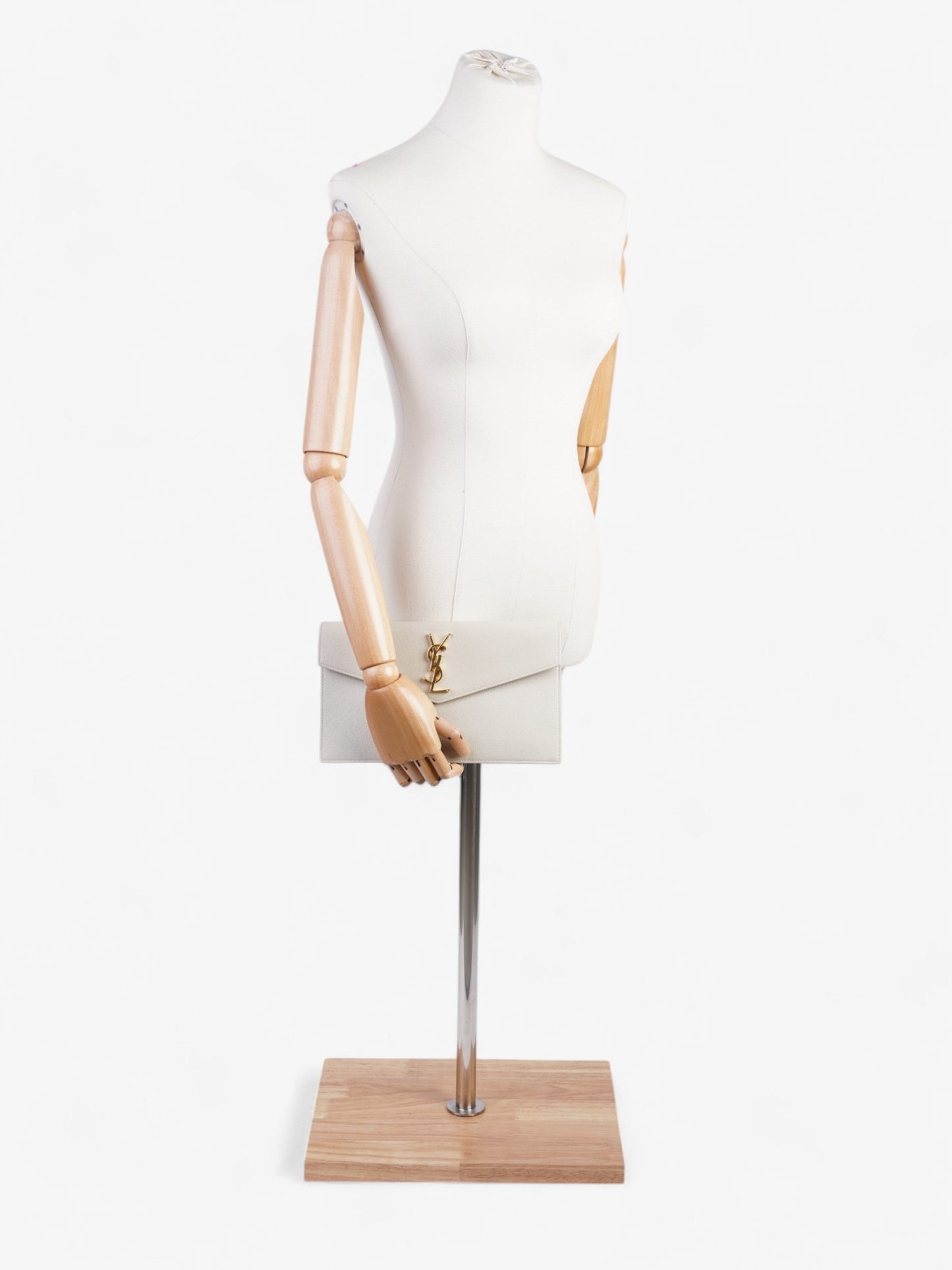 Saint Laurent Uptown Clutch Blanc Vintage Grained Leather