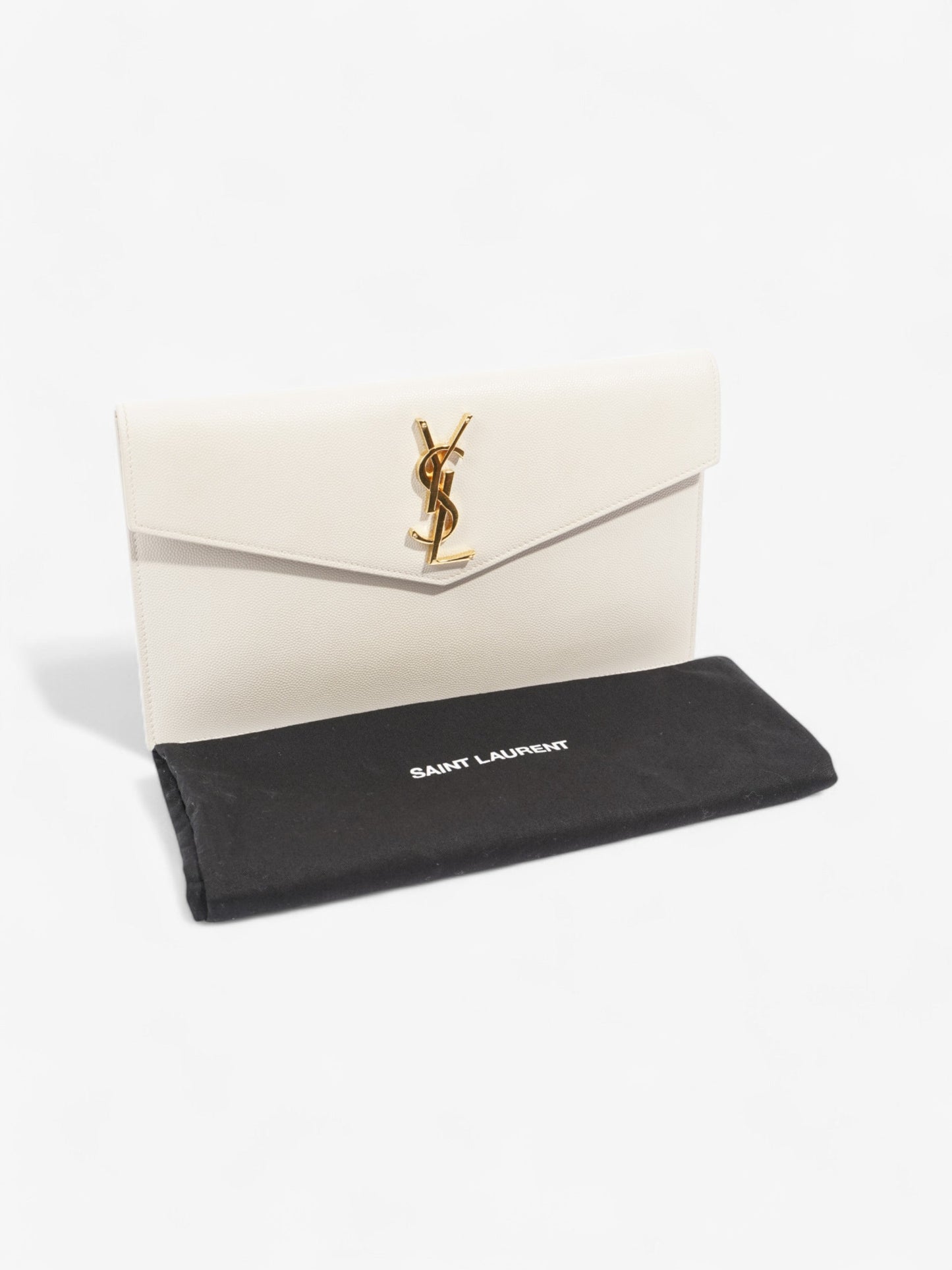 Saint Laurent Uptown Clutch Blanc Vintage Grained Leather