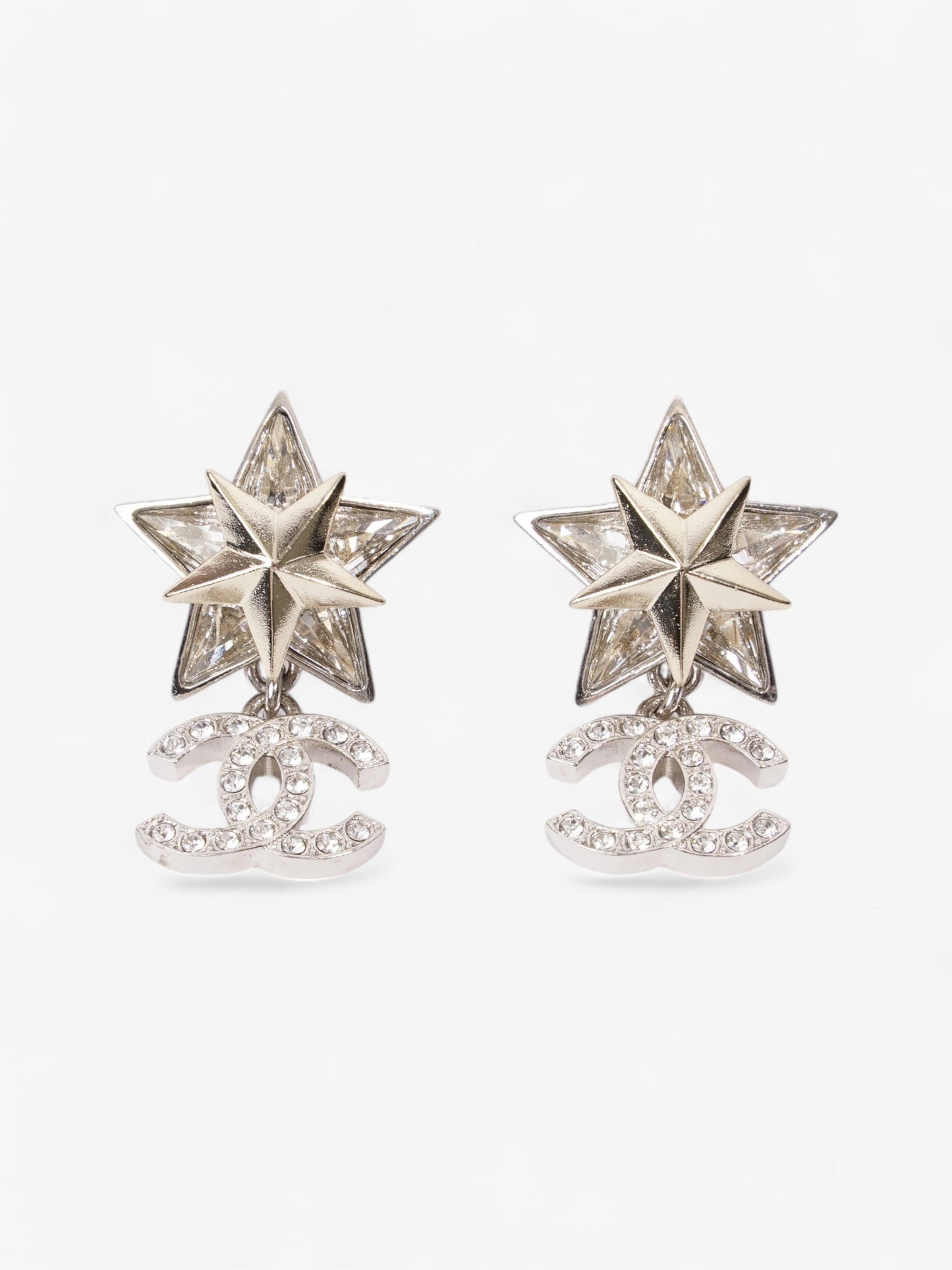 Chanel Star Drop CC Earrings Silver Base Metal