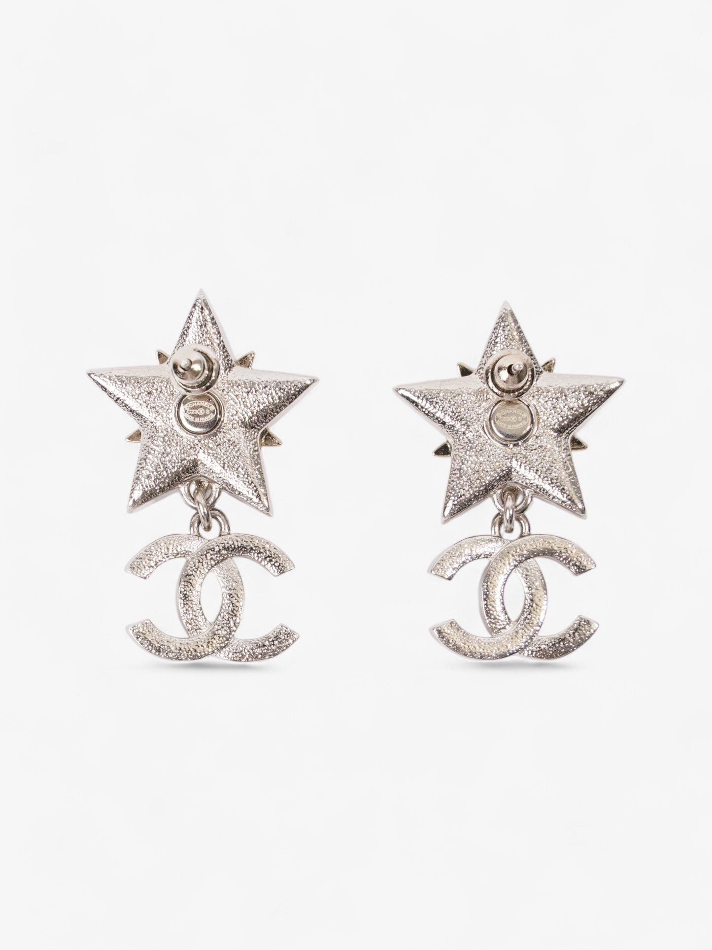 Chanel Star Drop CC Earrings Silver Base Metal
