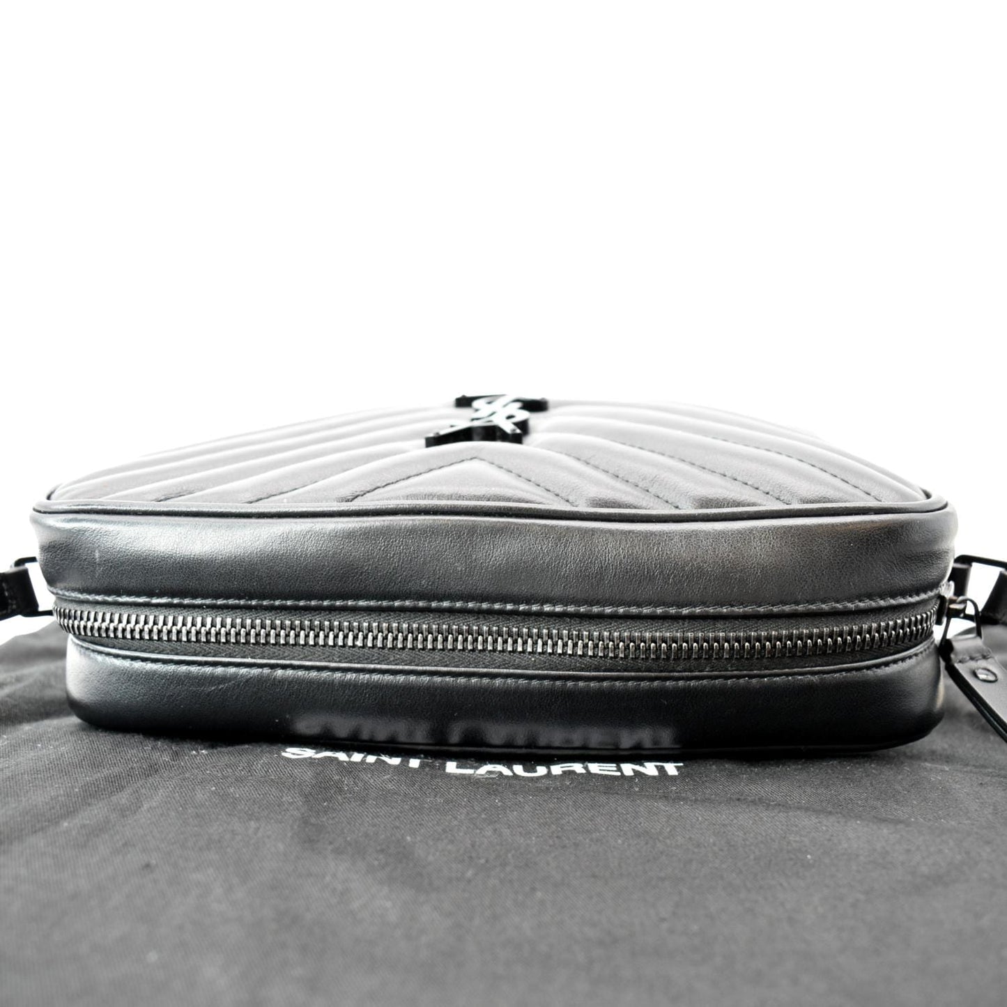 YVES SAINT LAURENT Lou Chevron Leather Camera Crossbody Bag Black