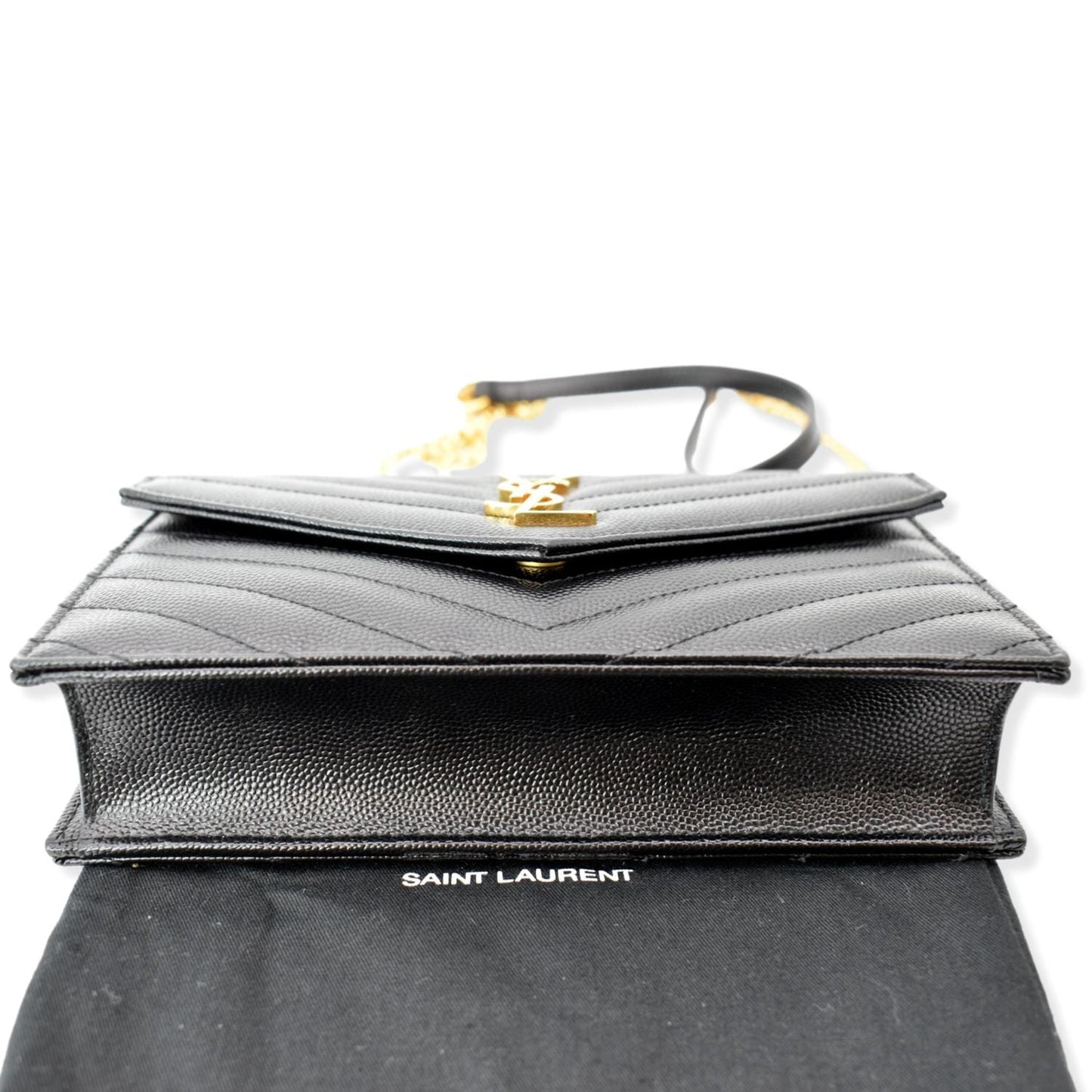 YVES SAINT LAURENT Envelope Monogram Leather Crossbody Chain Wallet Black