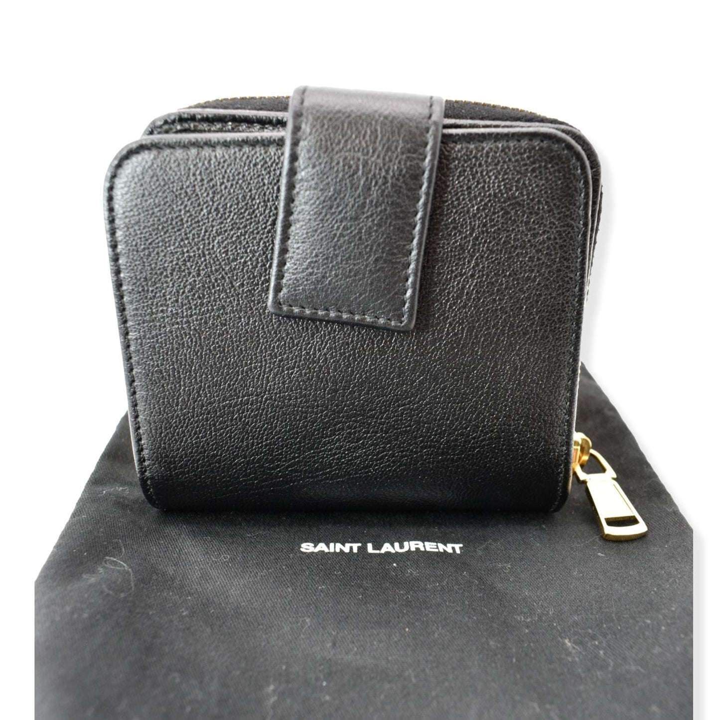 YVES SAINT LAURENT Grained Leather Zip Wallet Black