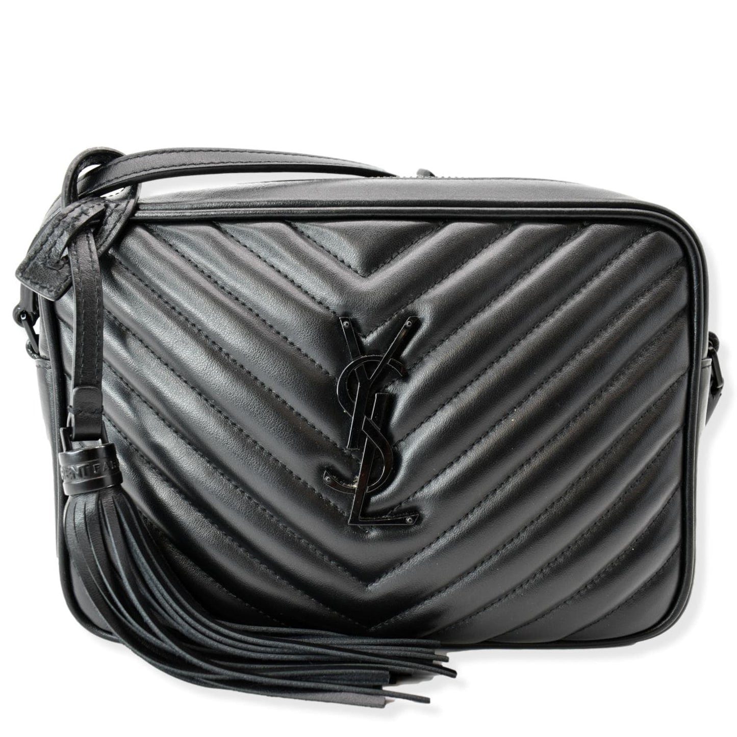YVES SAINT LAURENT Lou Chevron Leather Camera Crossbody Bag Black
