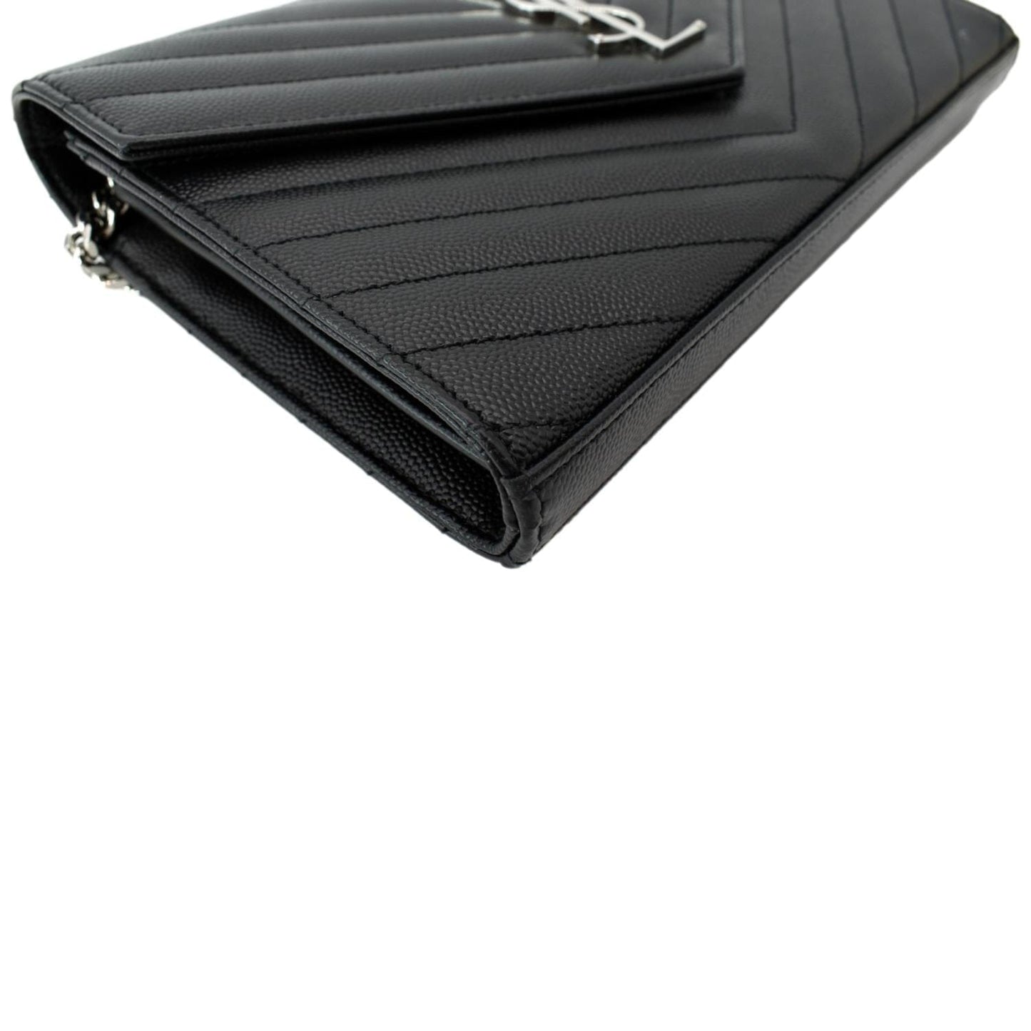 Yves Saint Laurent Embossed Leather Wallet on Chain Shoulder Bag Black