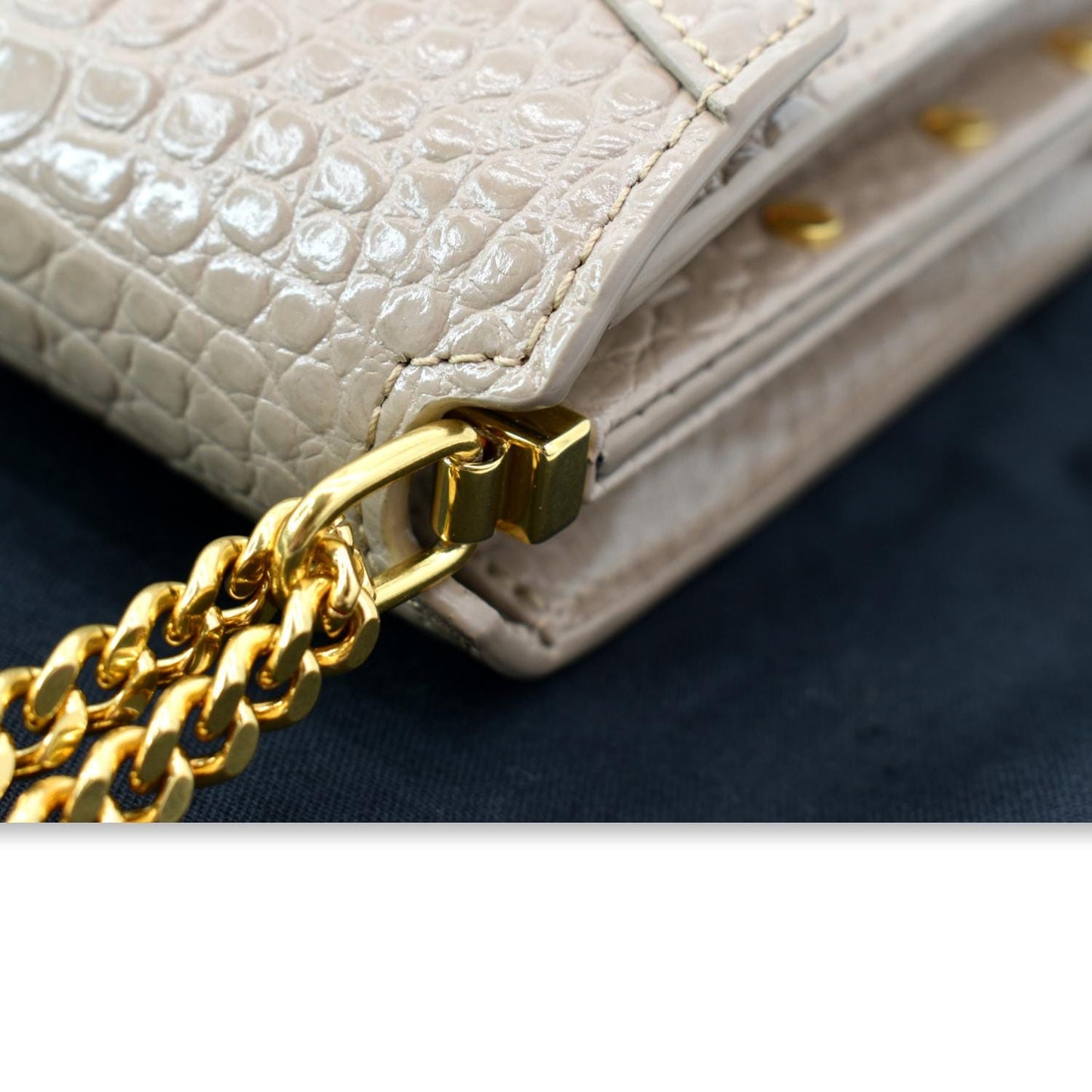 YVES SAINT LAURENT Cassandra Top Handle Embossed Shoulder Bag Beige