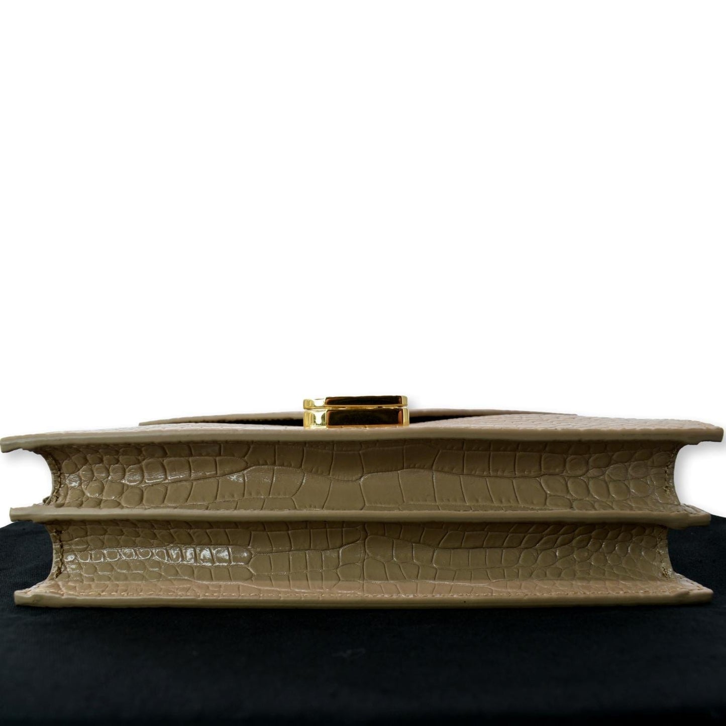 YVES SAINT LAURENT Cassandra Top Handle Embossed Shoulder Bag Beige