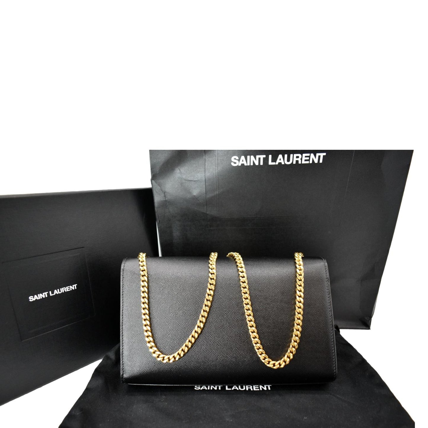 YVES SAINT LAURENT Kate Leather Gold Chain Clutch Crossbody Bag Black