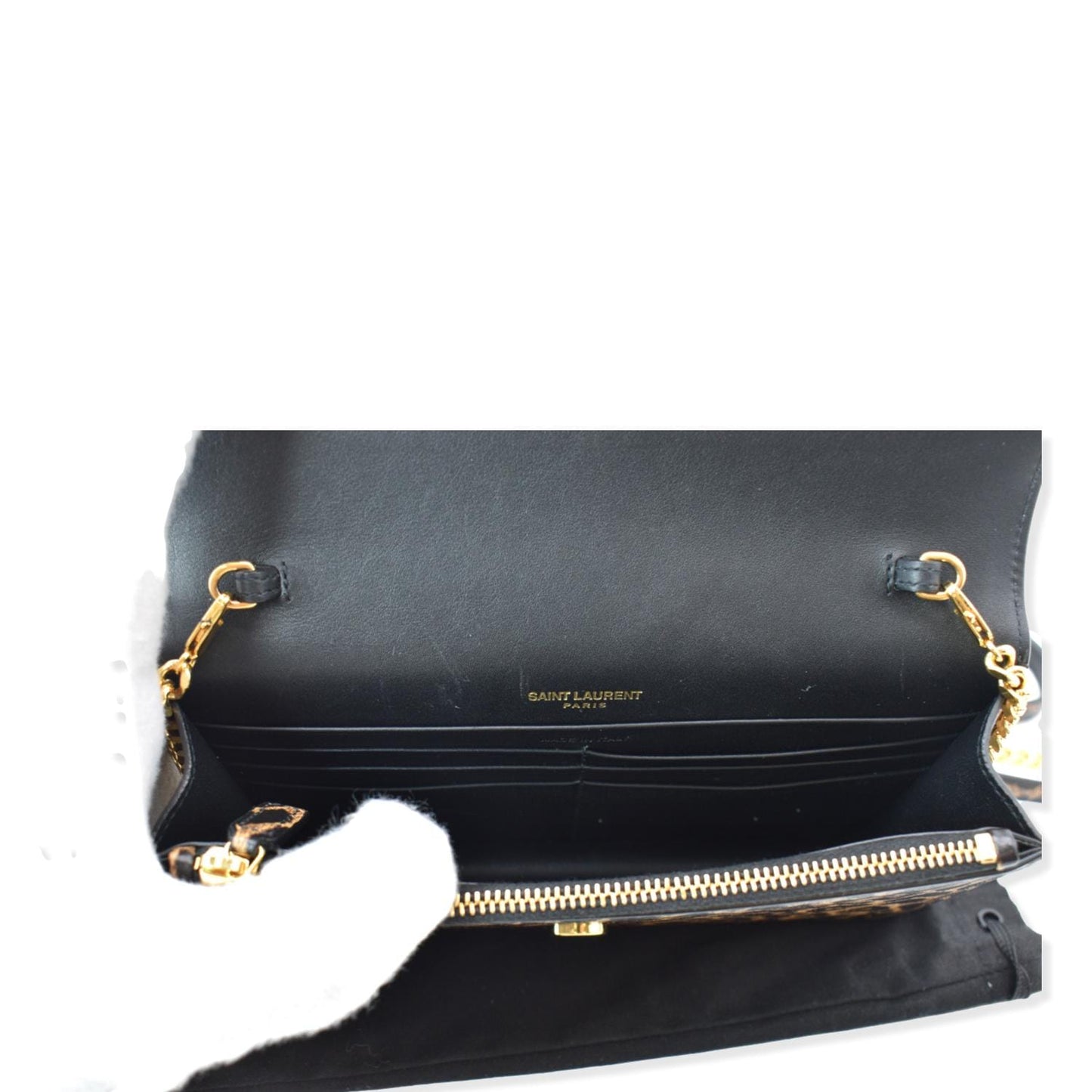 YVES SAINT LAURENT Kate Monogram Leopard Print Shoulder Bag Black - New Year Deals