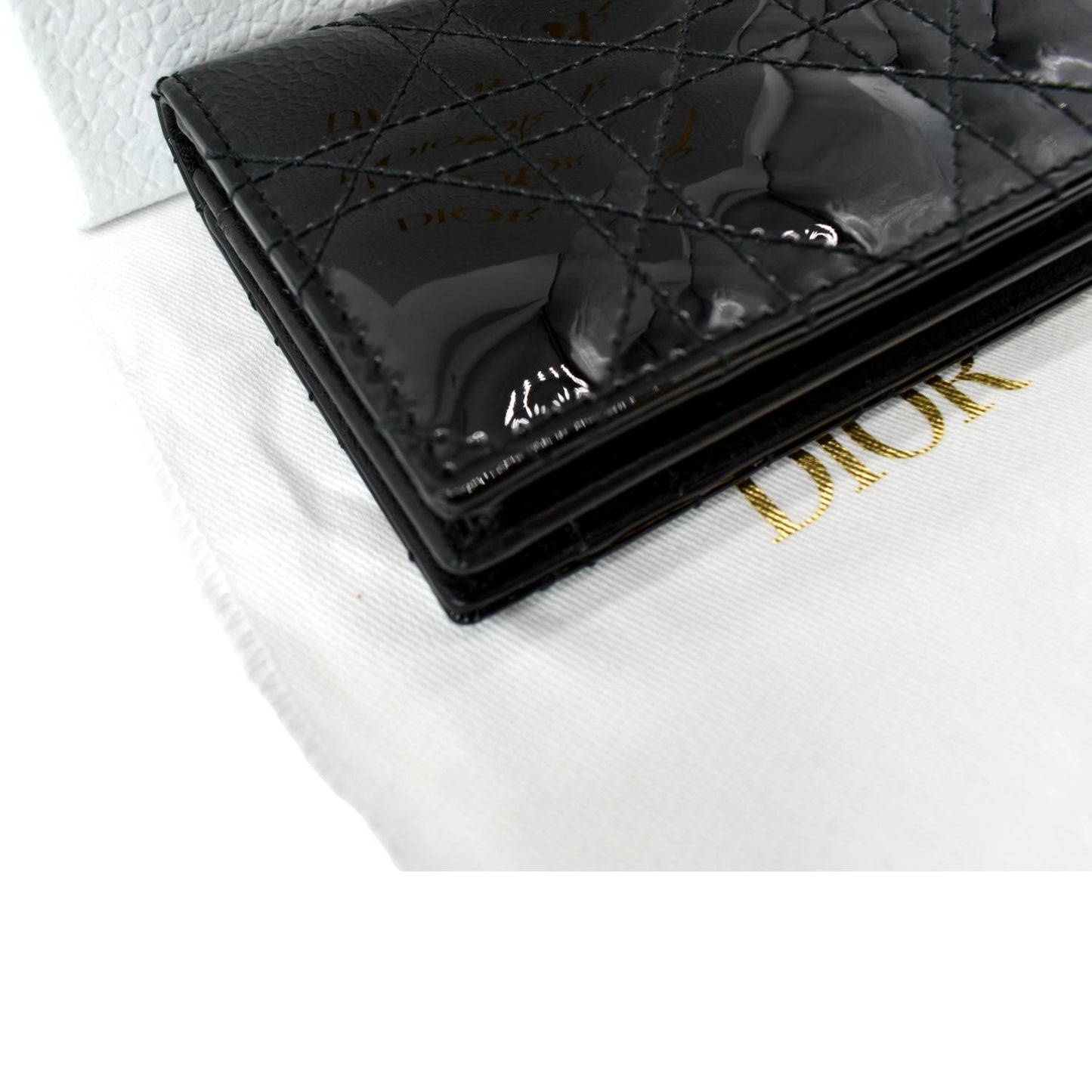 CHRISTIAN DIOR Mini Lady Dior Cannage Calfskin Leather Compact Wallet Black