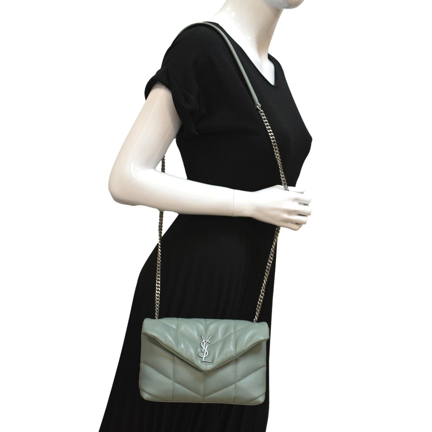 YVES SAINT LAURENT Small Loulou Puffer Leather Crossbody Bag Vert Opaline