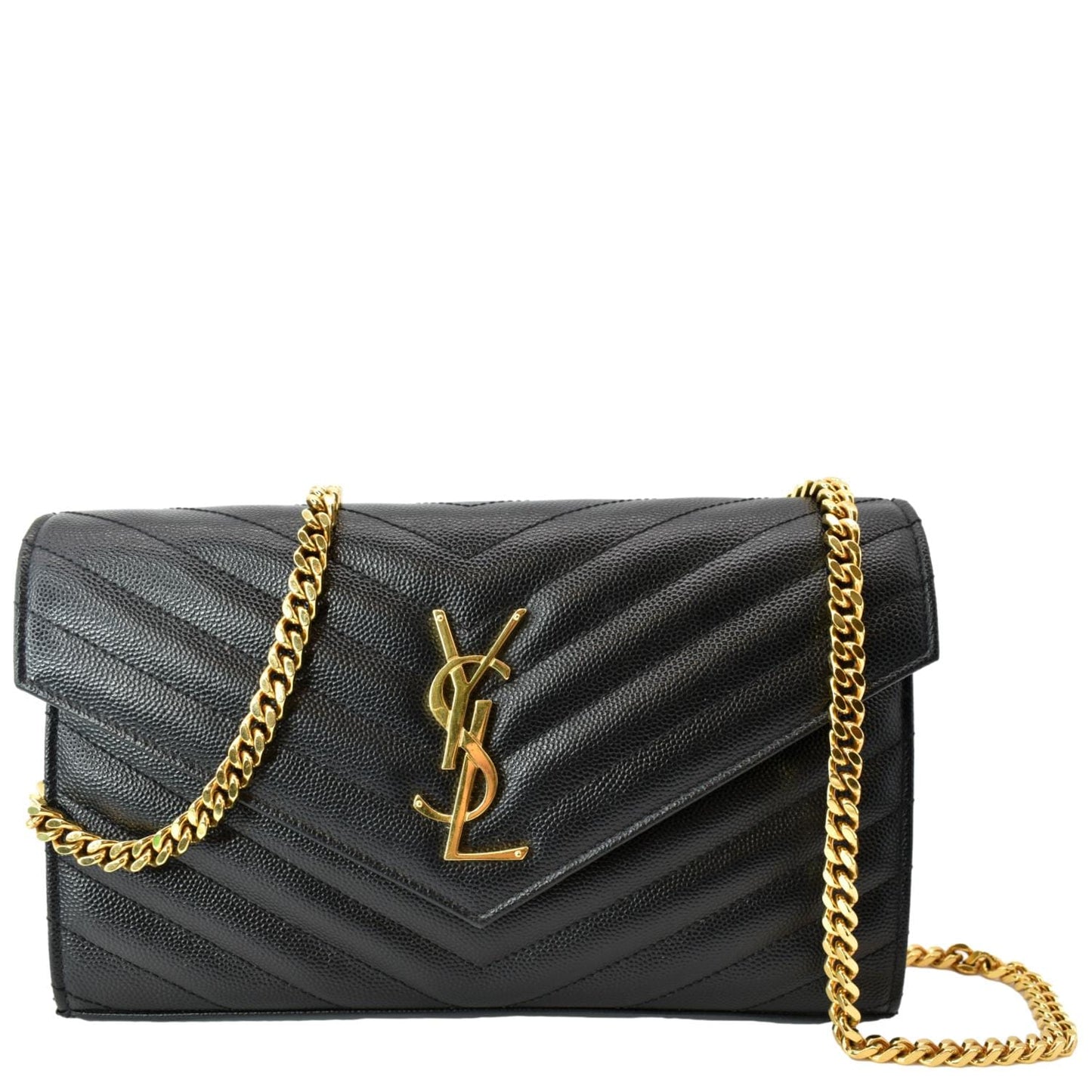 Yves Saint Laurent Embossed Leather Wallet on Chain Shoulder Bag Black