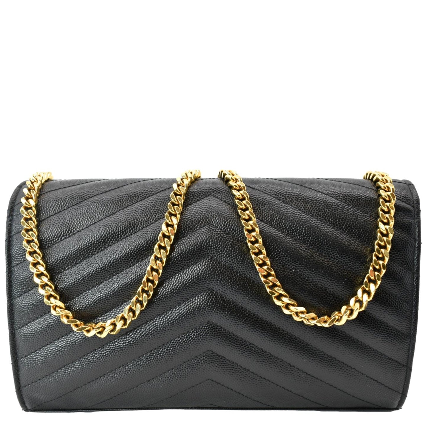 Yves Saint Laurent Embossed Leather Wallet on Chain Shoulder Bag Black