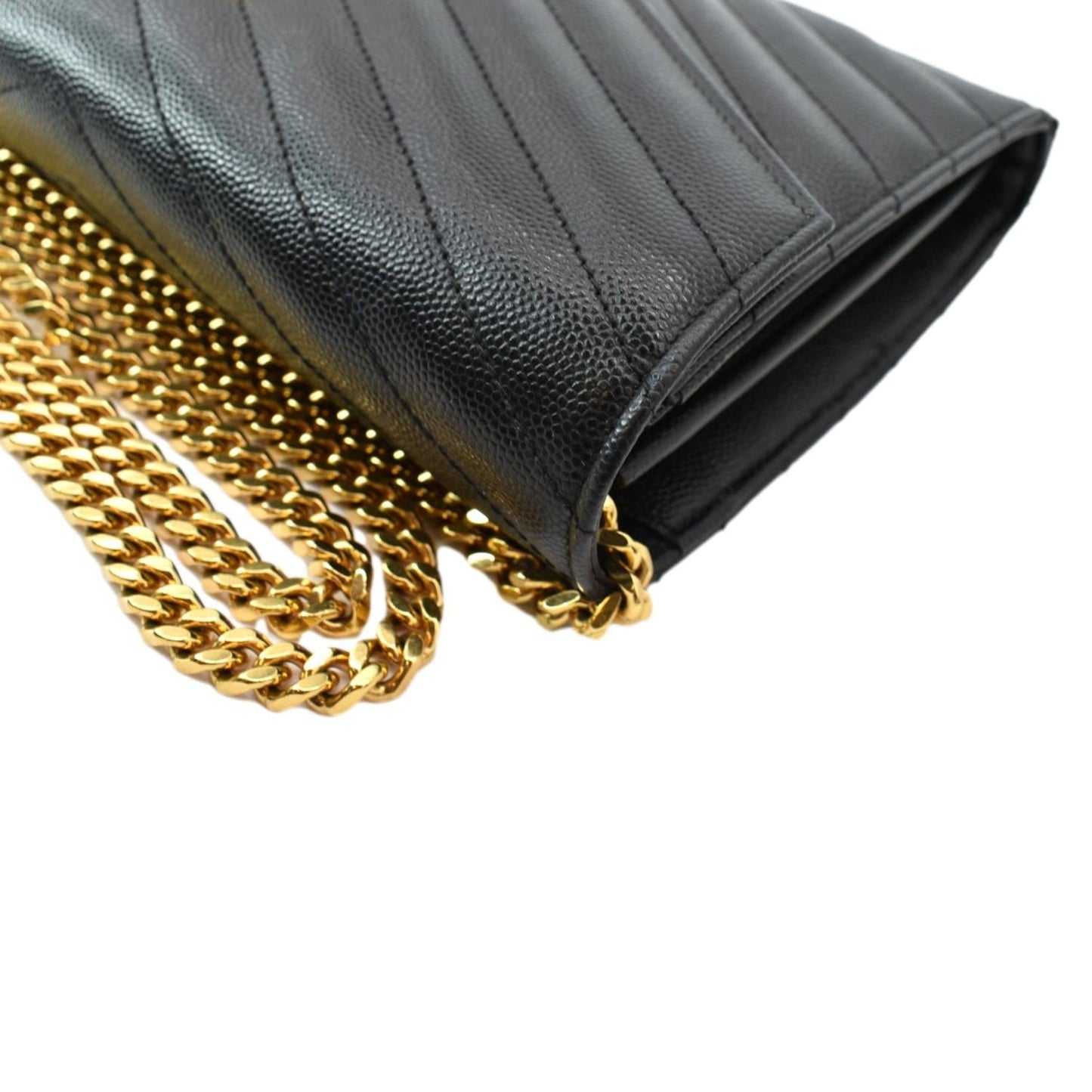 Yves Saint Laurent Embossed Leather Wallet on Chain Shoulder Bag Black