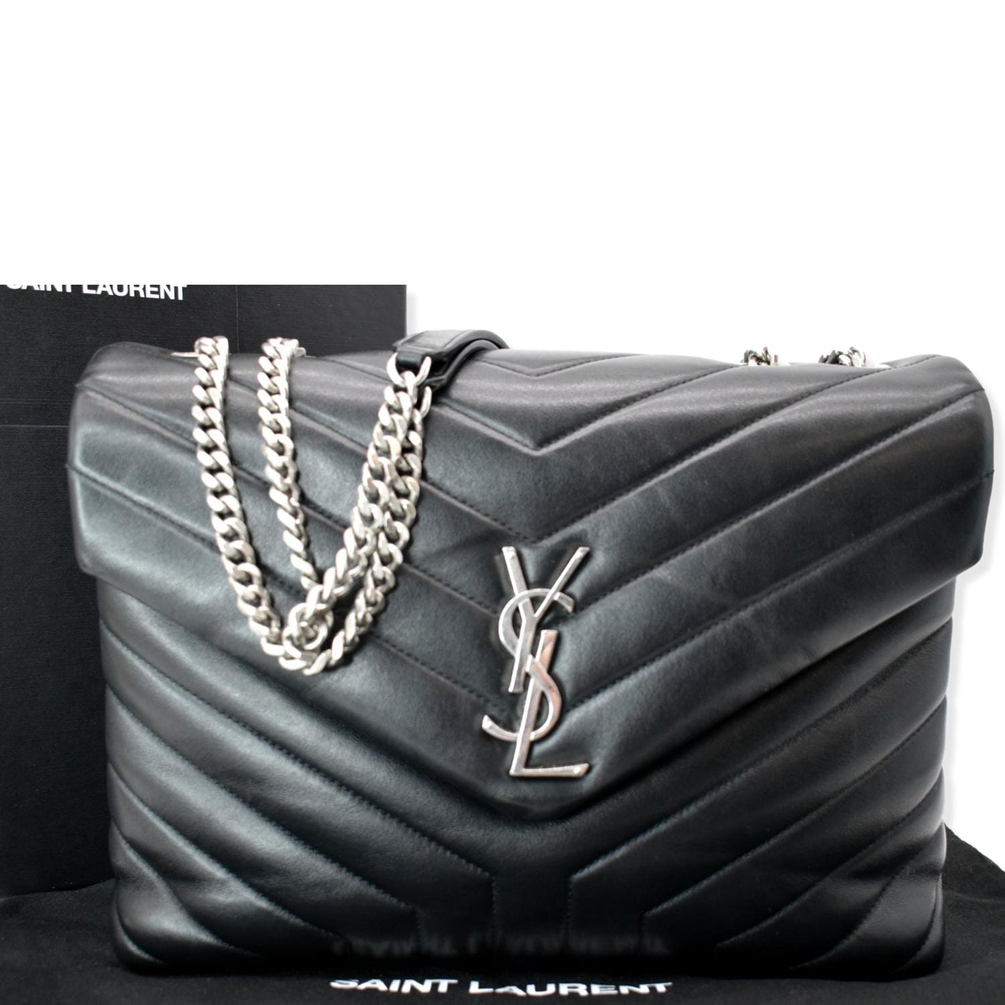 YVES SAINT LAURENT Medium Loulou Matelasse Leather Chain Shoulder Bag Black