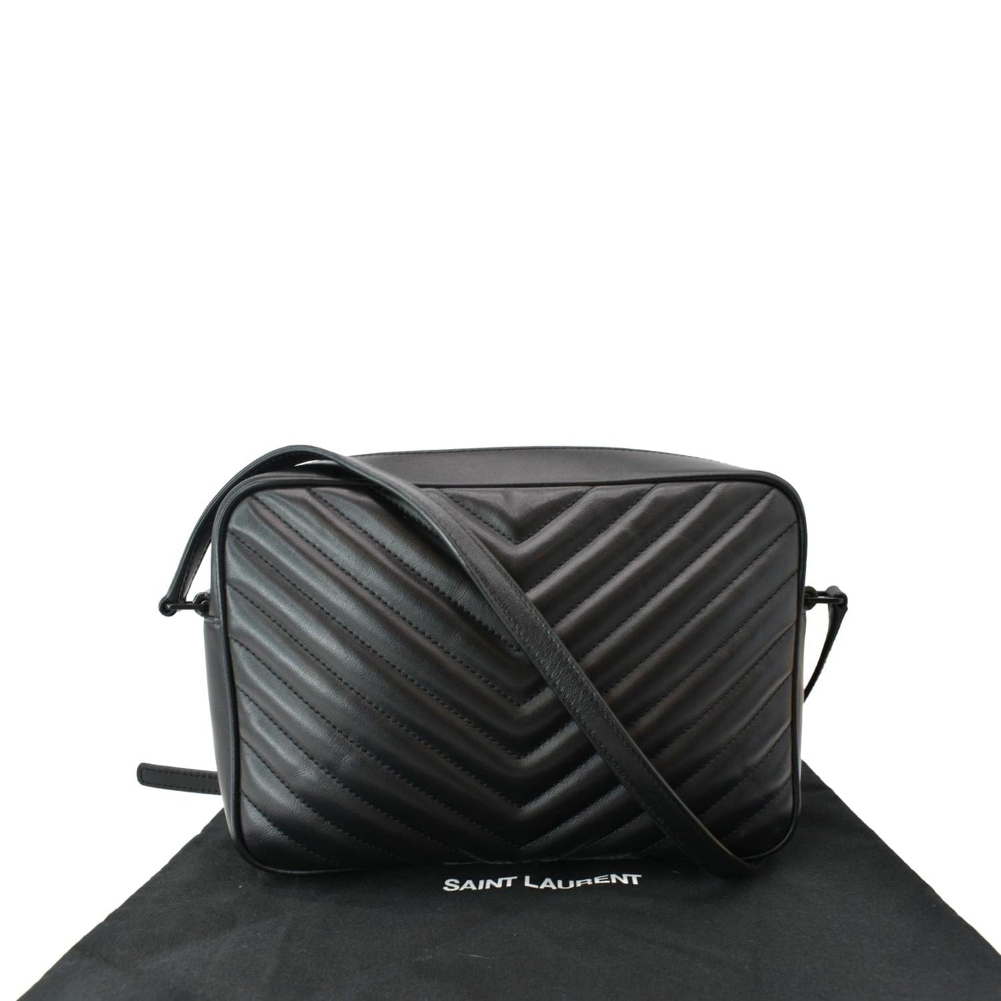YVES SAINT LAURENT Lou Chevron Leather Camera Crossbody Bag Black