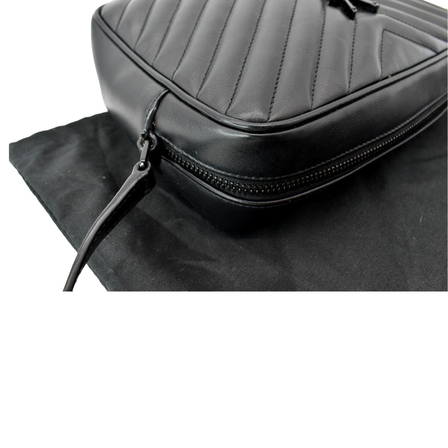 YVES SAINT LAURENT Lou Chevron Leather Camera Crossbody Bag Black