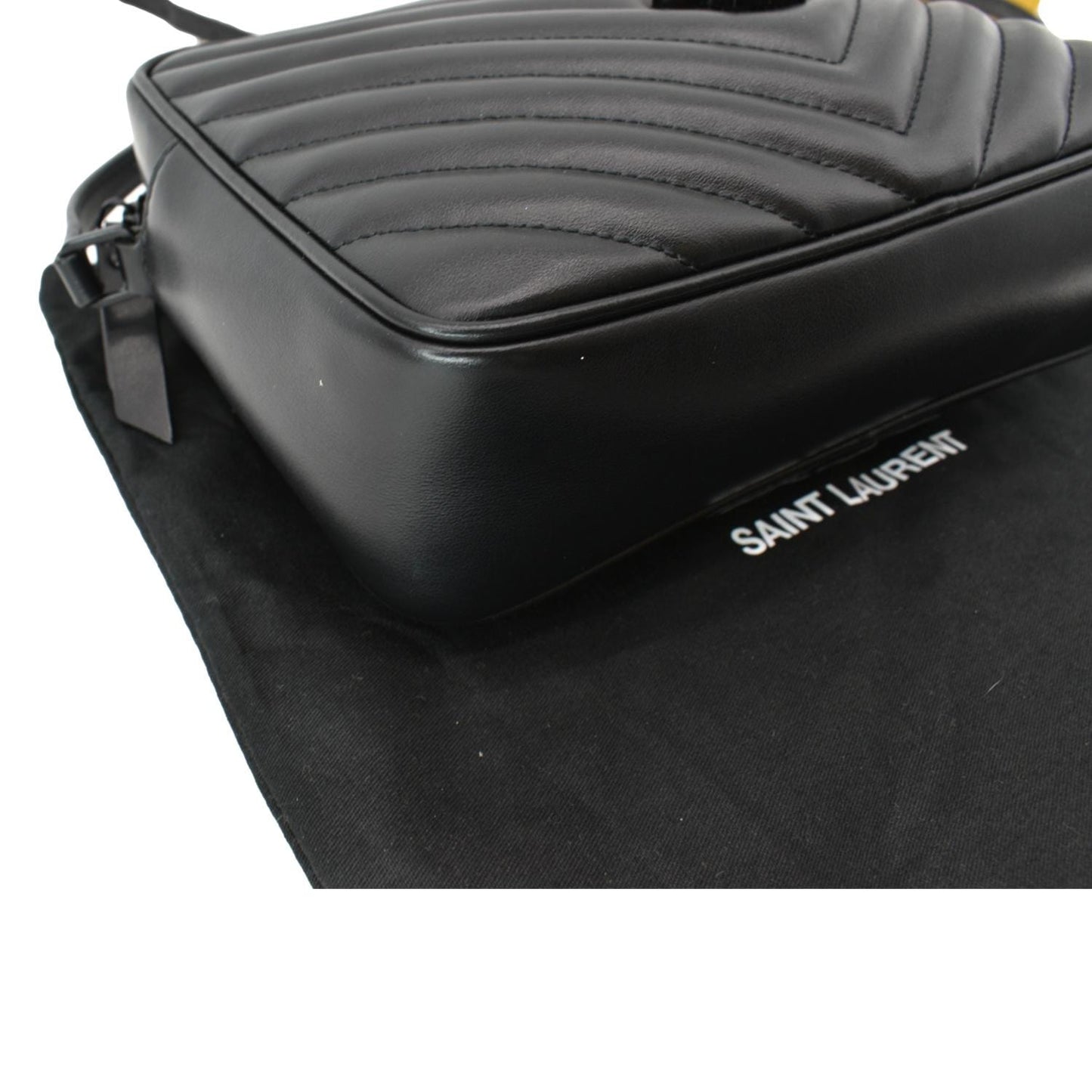 YVES SAINT LAURENT Lou Chevron Leather Camera Crossbody Bag Black