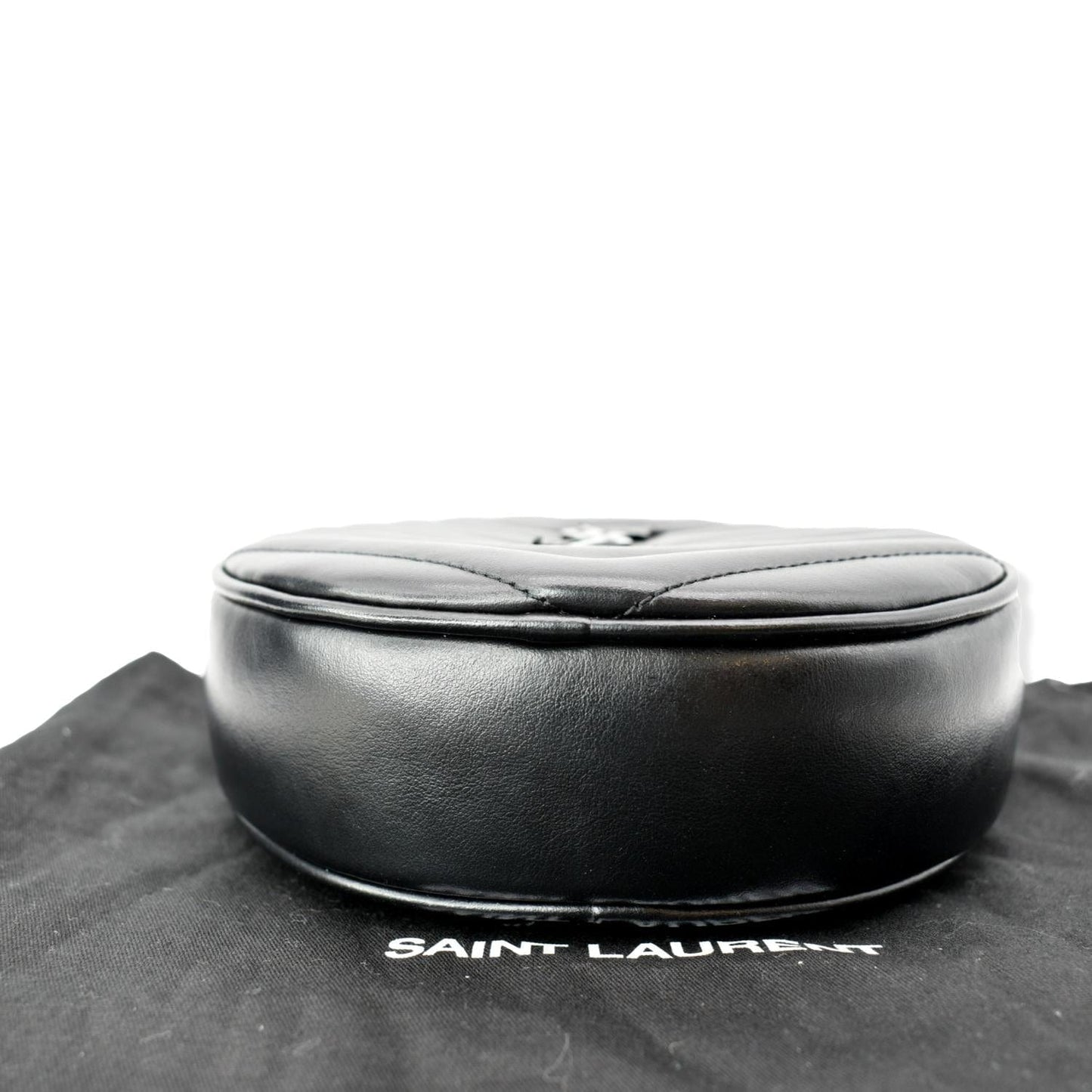 YVES SAINT LAURENT Vinyle Round Chevron Leather Camera Crossbody Bag Black