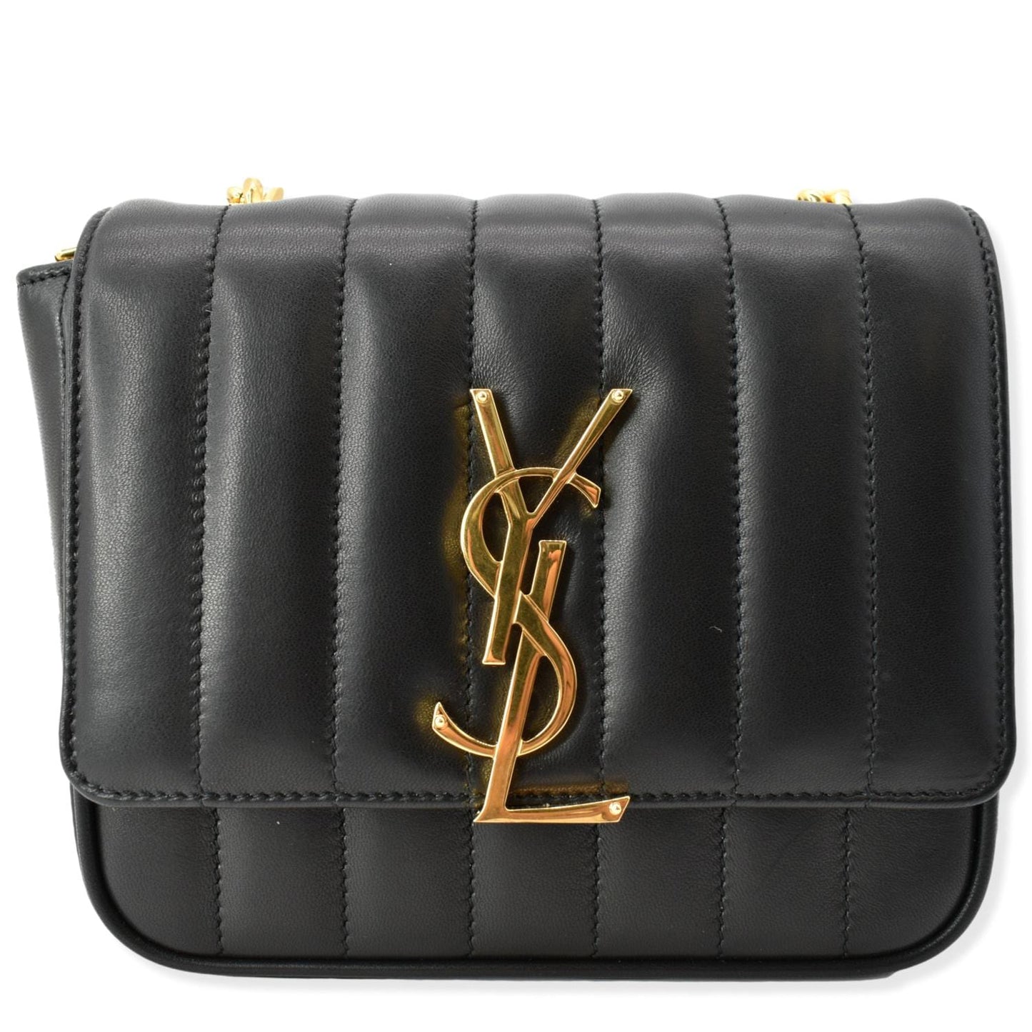 YVES SAINT LAURENT Vicky Small Monogram Leather Chain Crossbody Bag Black