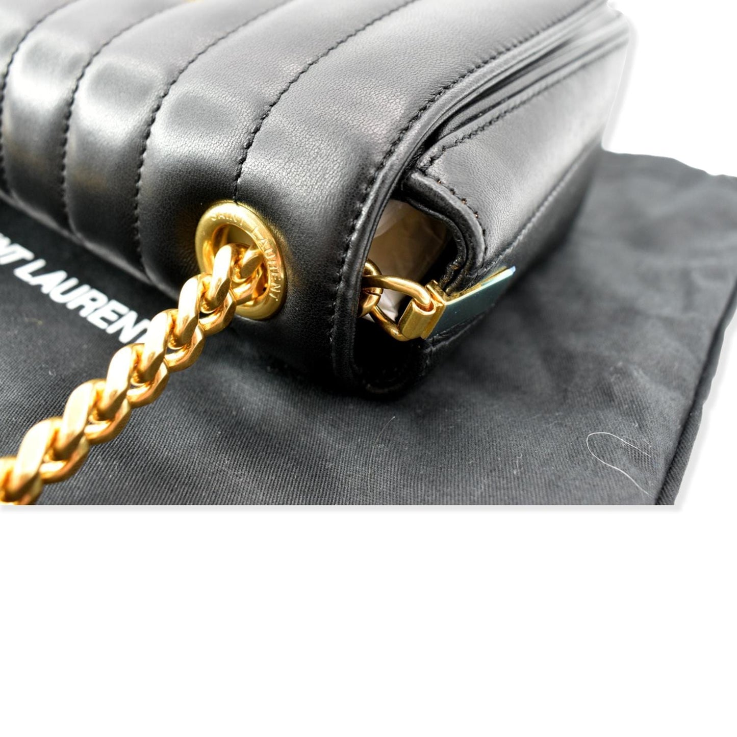 YVES SAINT LAURENT Vicky Small Monogram Leather Chain Crossbody Bag Black