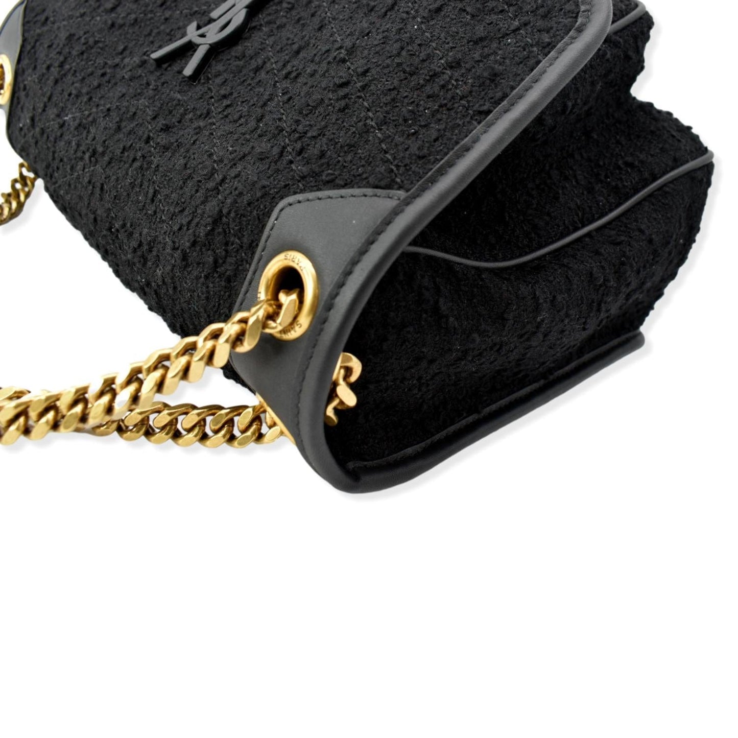 YVES SAINT LAURENT Niki Medium Tweed Shoulder Bag Black