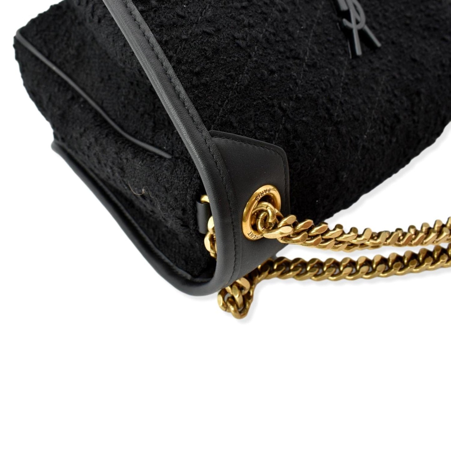 YVES SAINT LAURENT Niki Medium Tweed Shoulder Bag Black