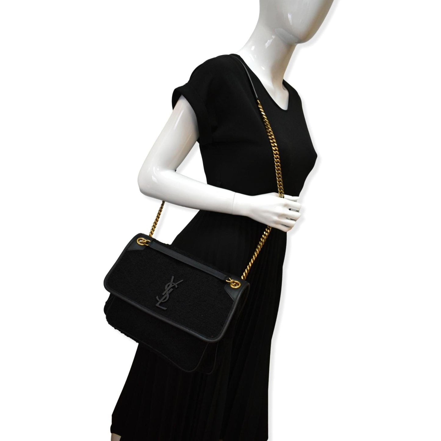 YVES SAINT LAURENT Niki Medium Tweed Shoulder Bag Black