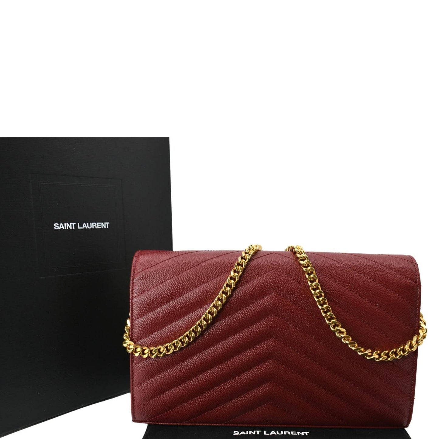 Yves Saint Laurent Embossed Leather Wallet on Chain Shoulder Bag Red