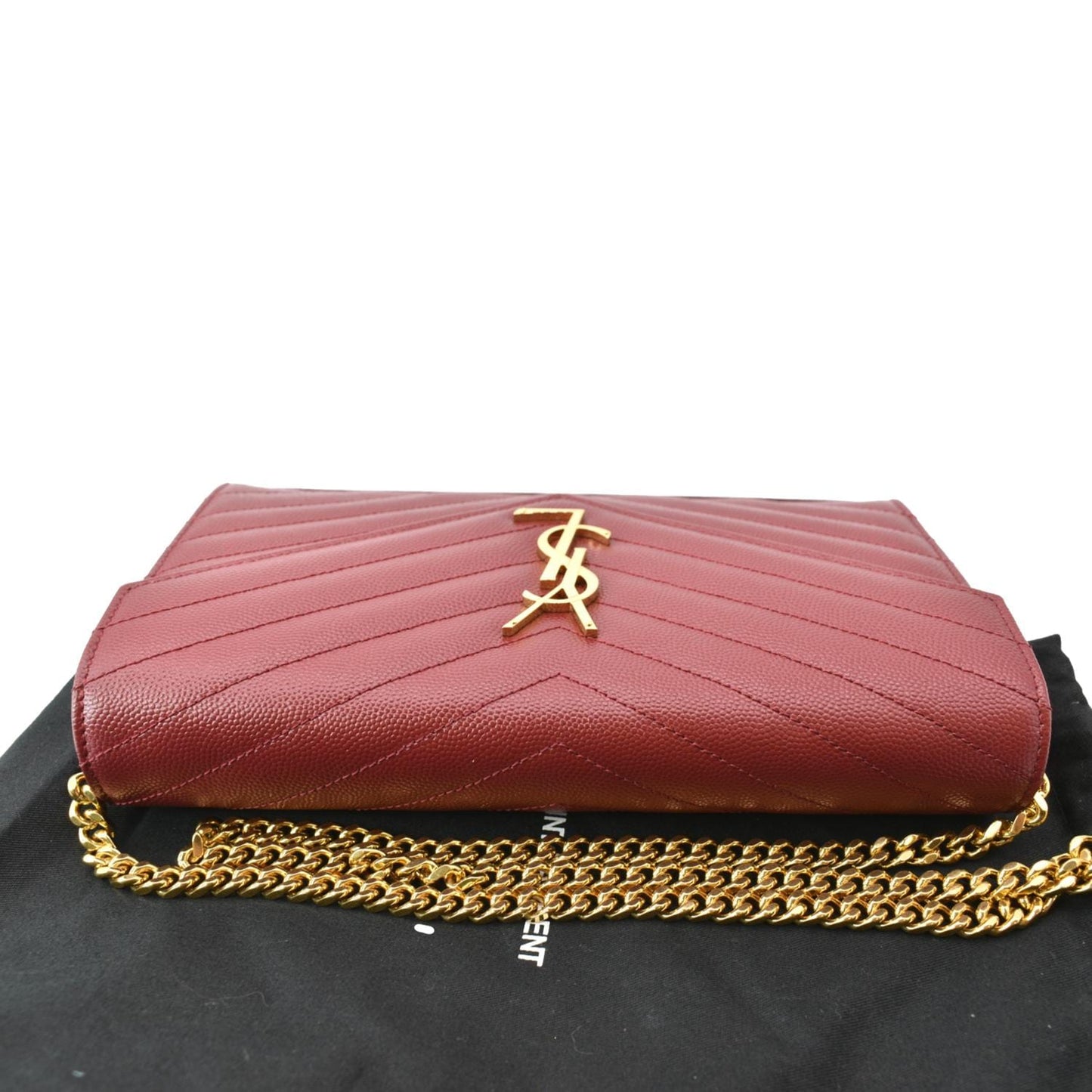 Yves Saint Laurent Embossed Leather Wallet on Chain Shoulder Bag Red