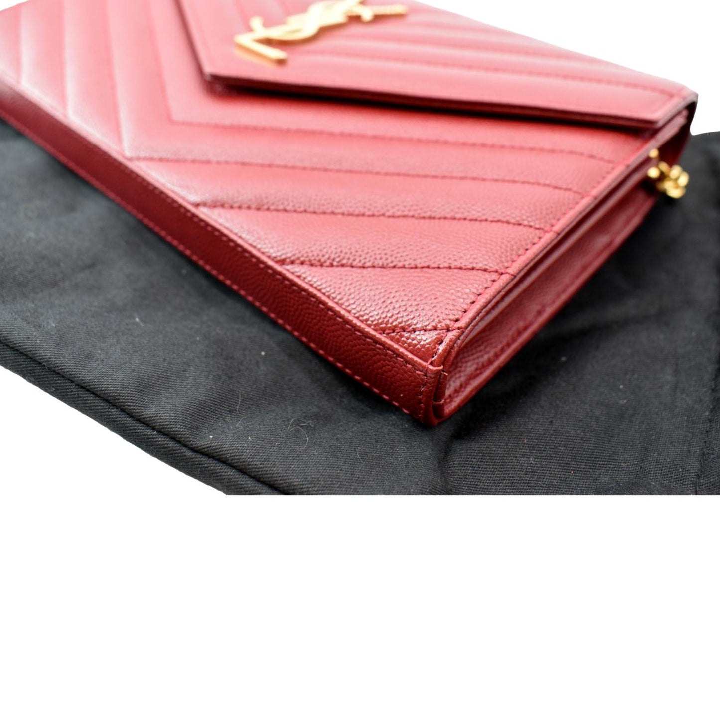 Yves Saint Laurent Embossed Leather Wallet on Chain Shoulder Bag Red