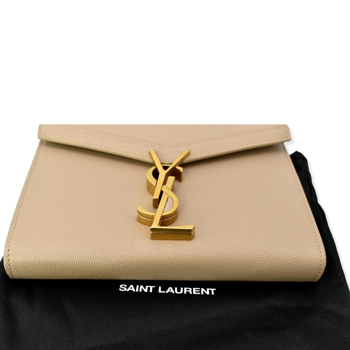 YVES SAINT LAURENT Cassandra Grain De Poudre Embossed Chain Wallet Beige