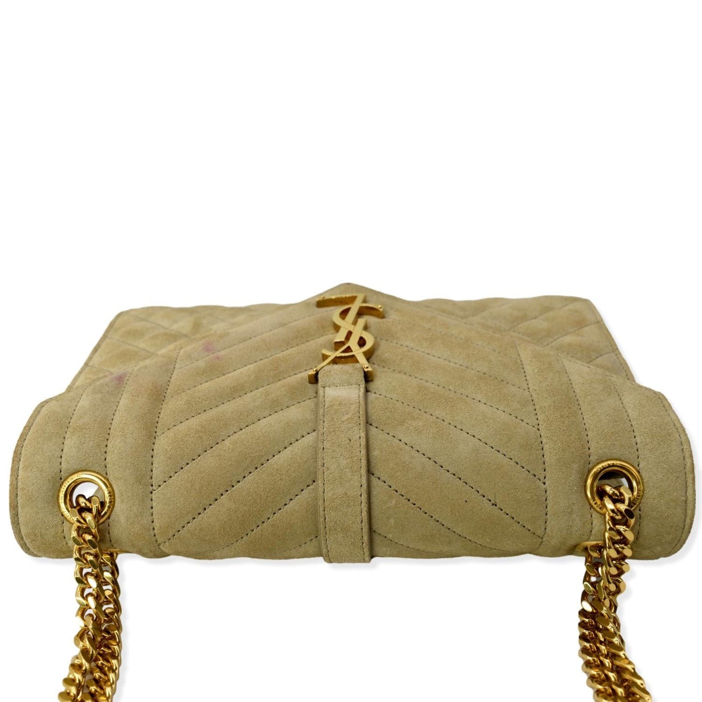 YVES SAINT LAURENT Medium Envelope Matelasse Suede Crossbody Bag Beige