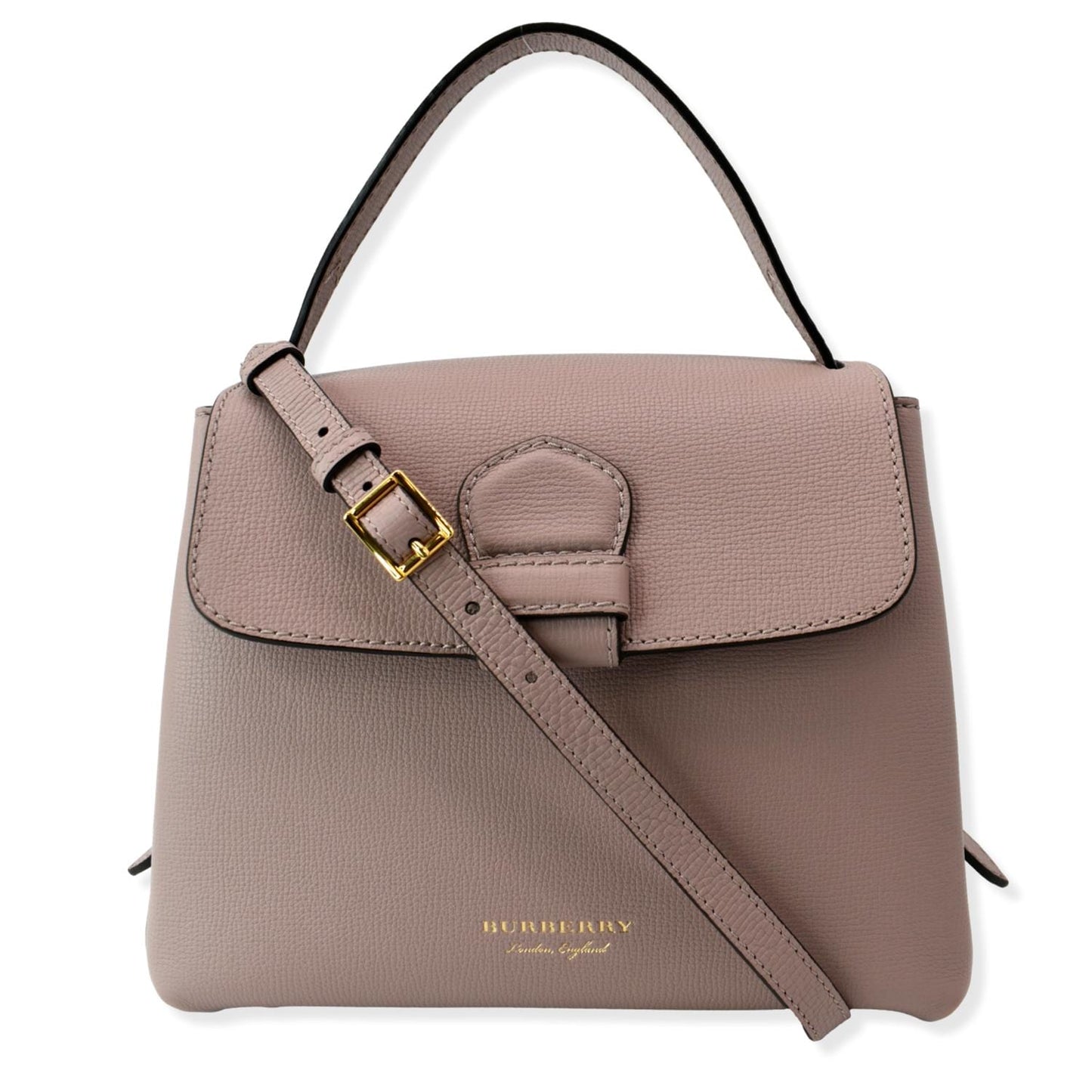 BURBERRY Banner Derby Small House Check Leather Tote Shoulder Bag Dusty Pink