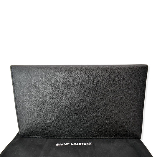 YVES SAINT LAURENT Uptown Envelope Grain De Poudre Leather Clutch Black