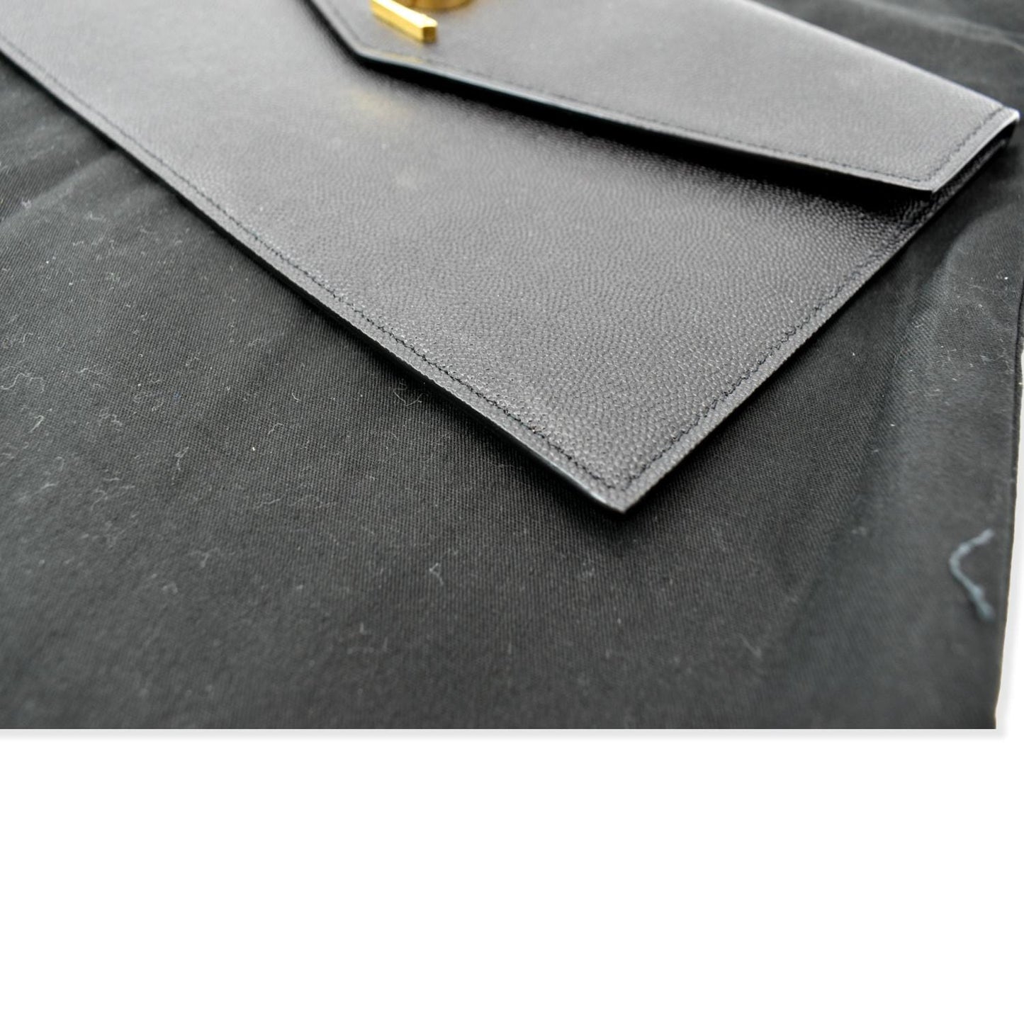 YVES SAINT LAURENT Uptown Envelope Grain De Poudre Leather Clutch Black